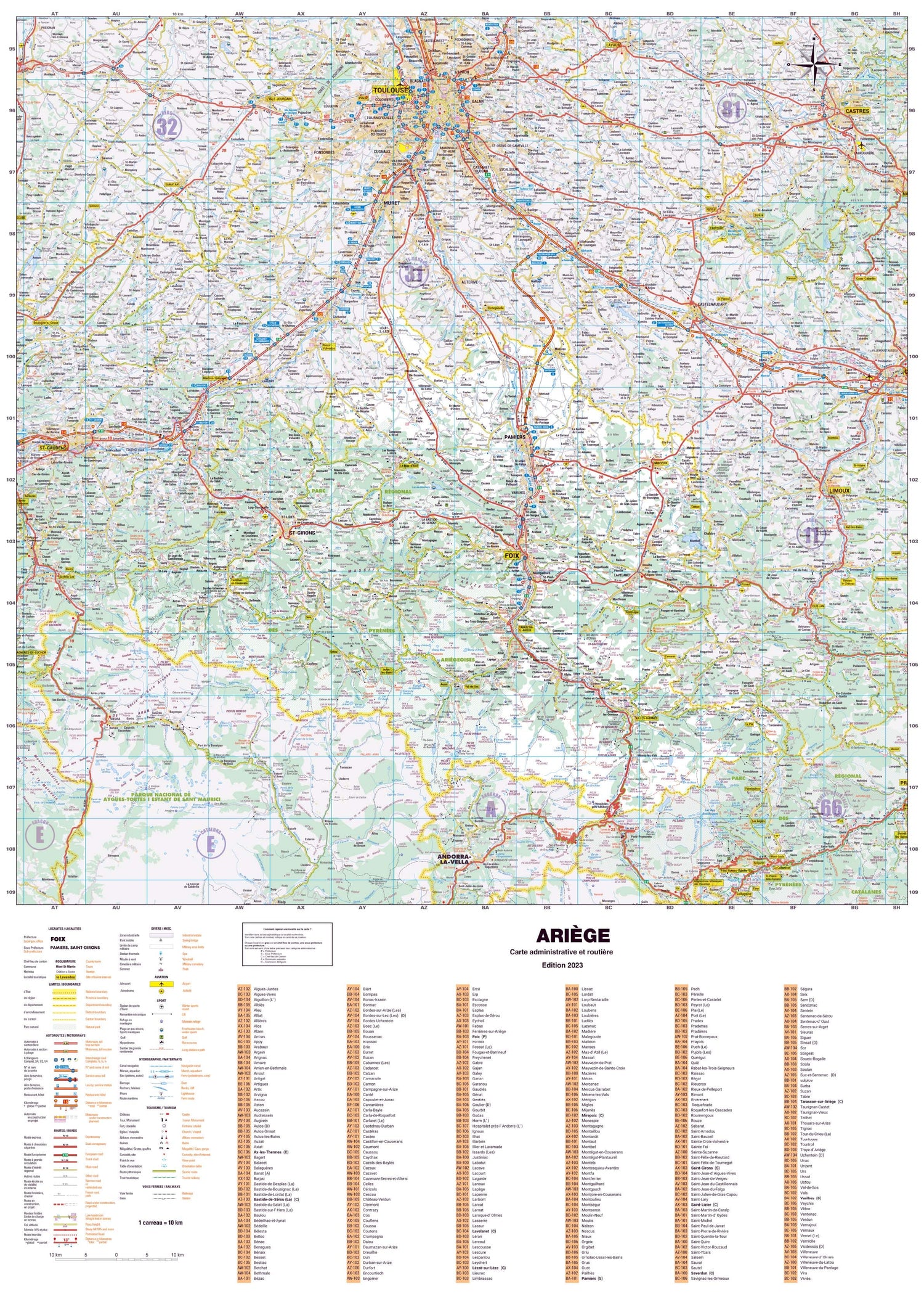 Poster - Ariège (119 x 85 cm) | Blay Foldex carte murale roulée (en tube) Blay Foldex