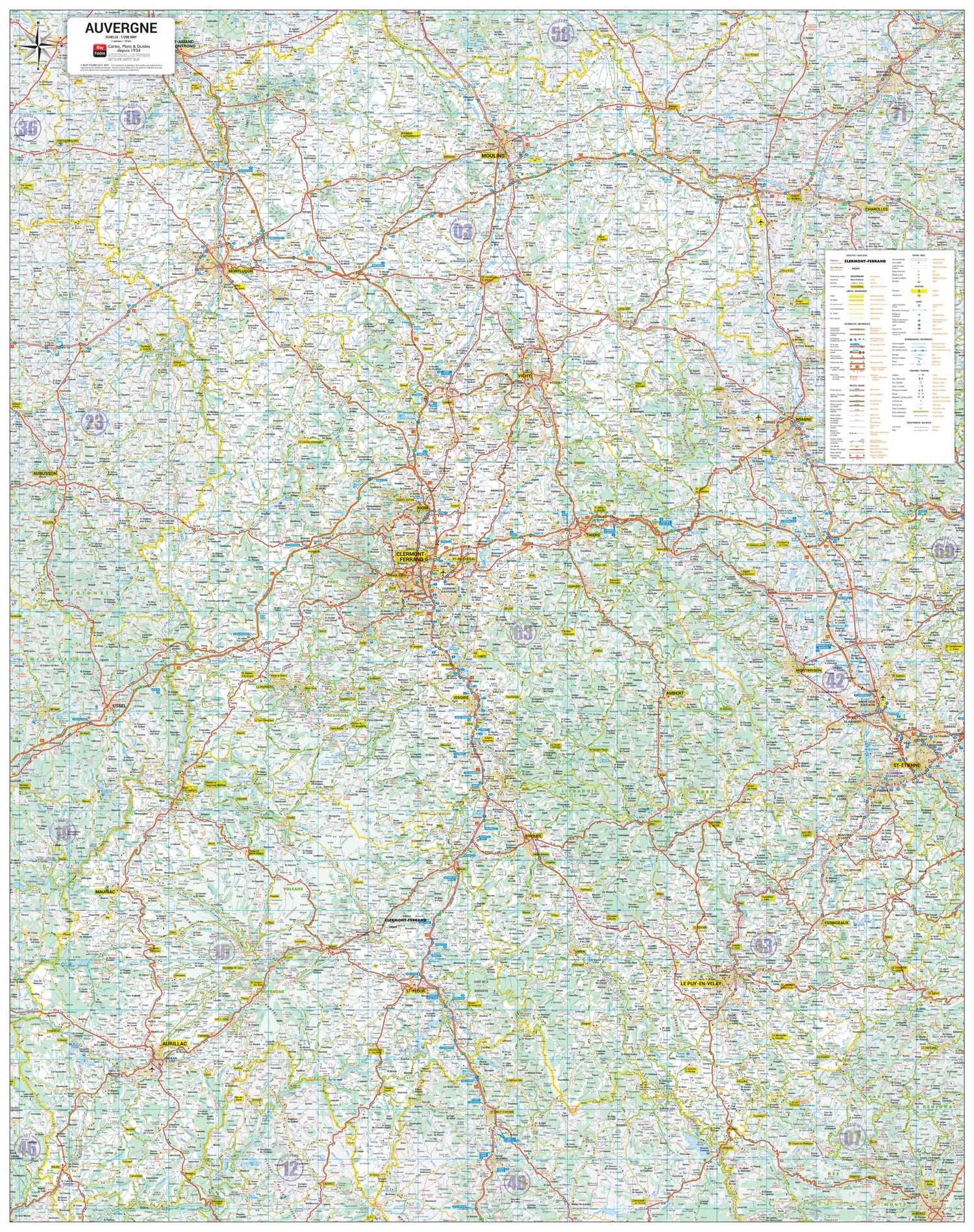 Poster - Auvergne (98 × 124 cm) | Blay Foldex carte murale roulée (en tube) Blay Foldex