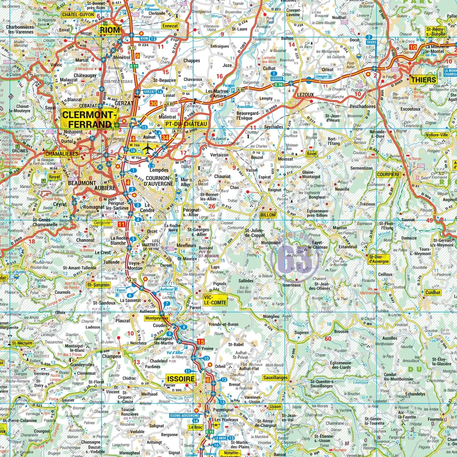 Poster - Auvergne (98 × 124 cm) | Blay Foldex carte murale roulée (en tube) Blay Foldex