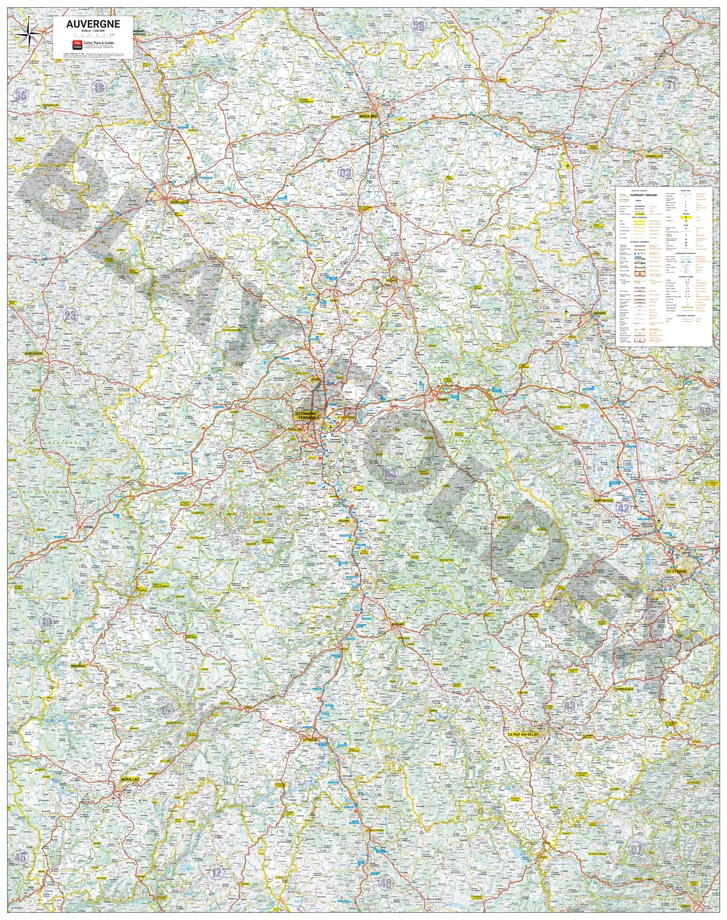 Poster - Auvergne (98 × 124 cm) | Blay Foldex carte murale roulée (en tube) Blay Foldex