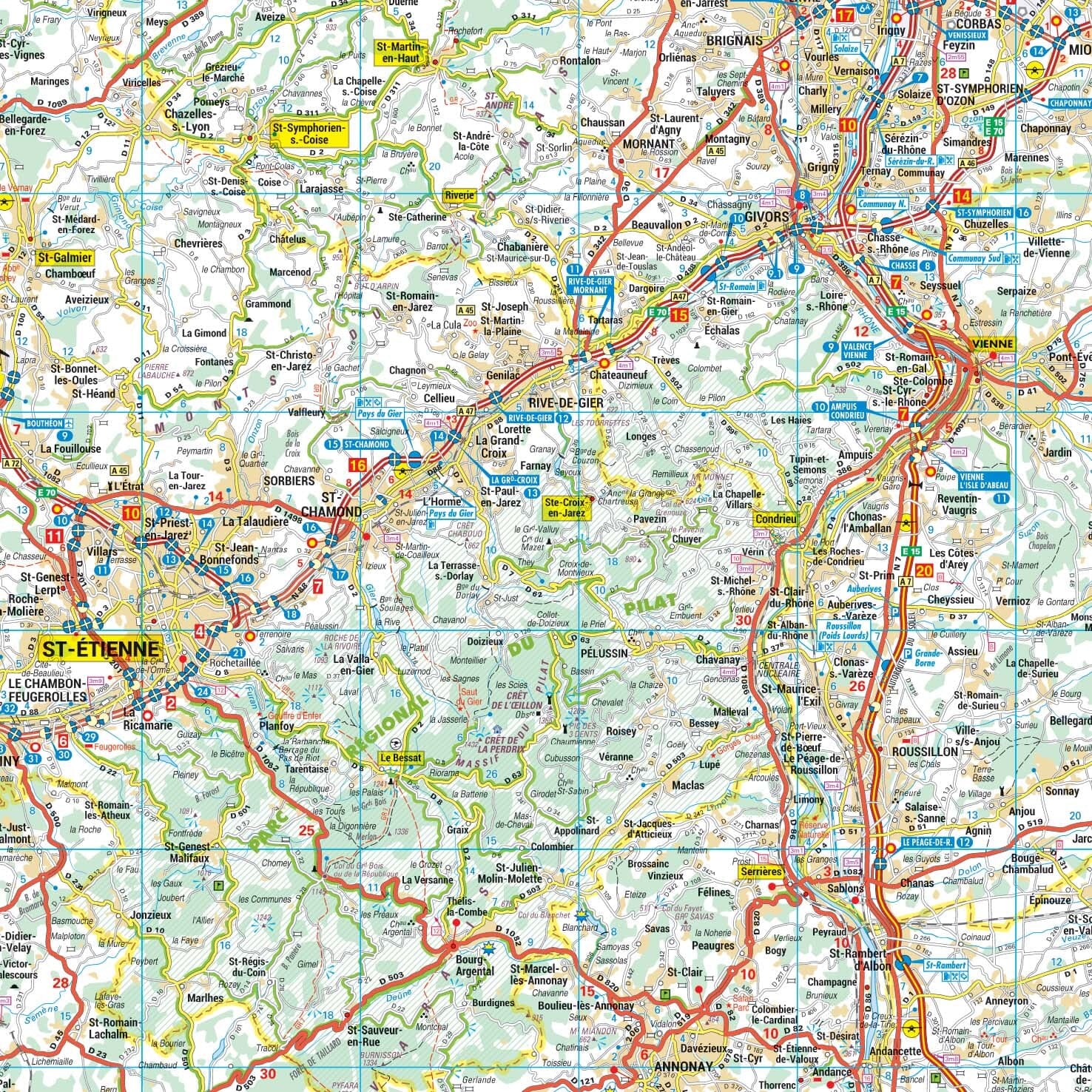 Poster - Auvergne-Rhône-Alpes (203 × 150 cm) | Blay Foldex carte murale roulée (en tube) Blay Foldex