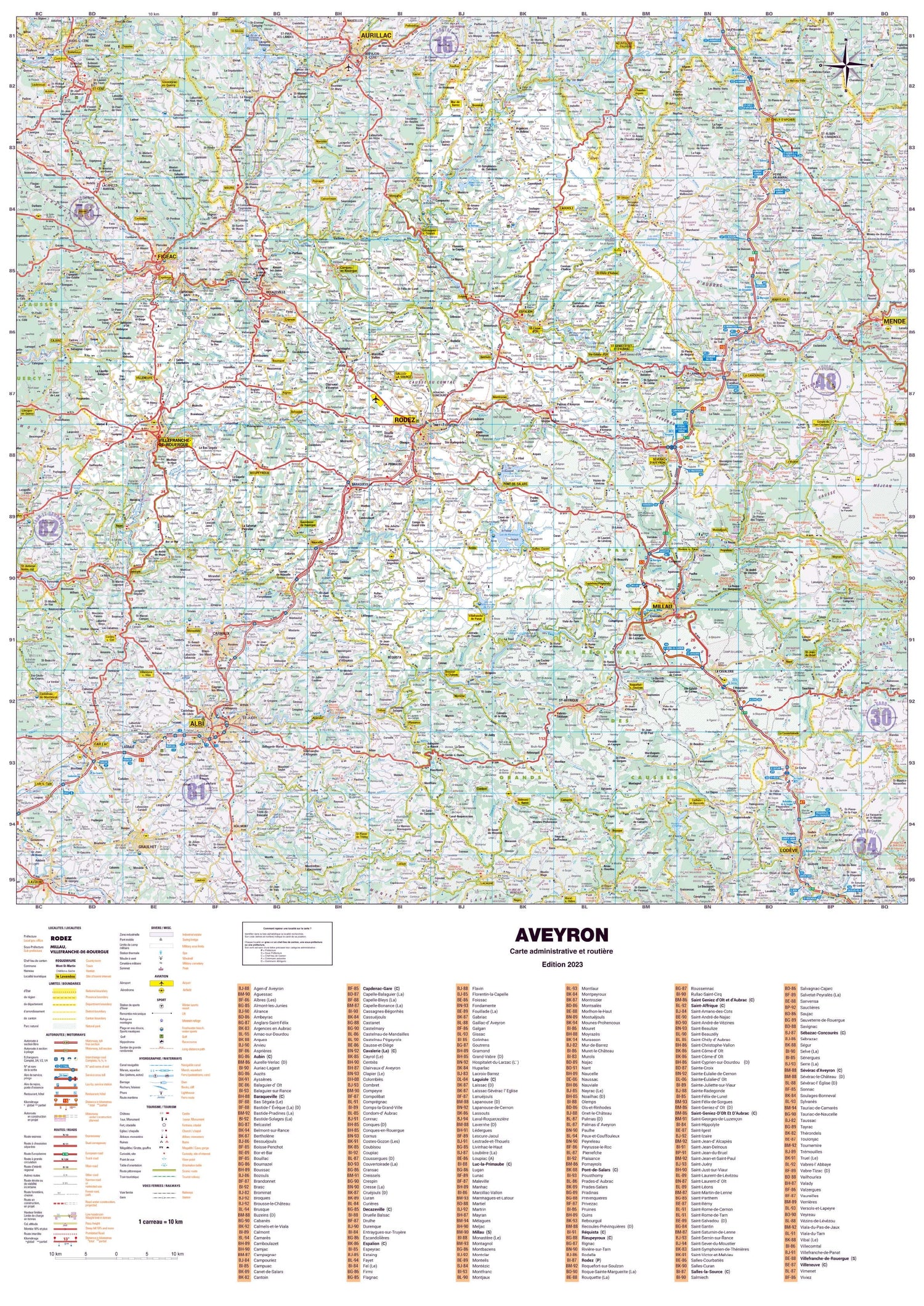 Poster - Aveyron (119 x 85 cm) | Blay Foldex carte murale roulée (en tube) Blay Foldex