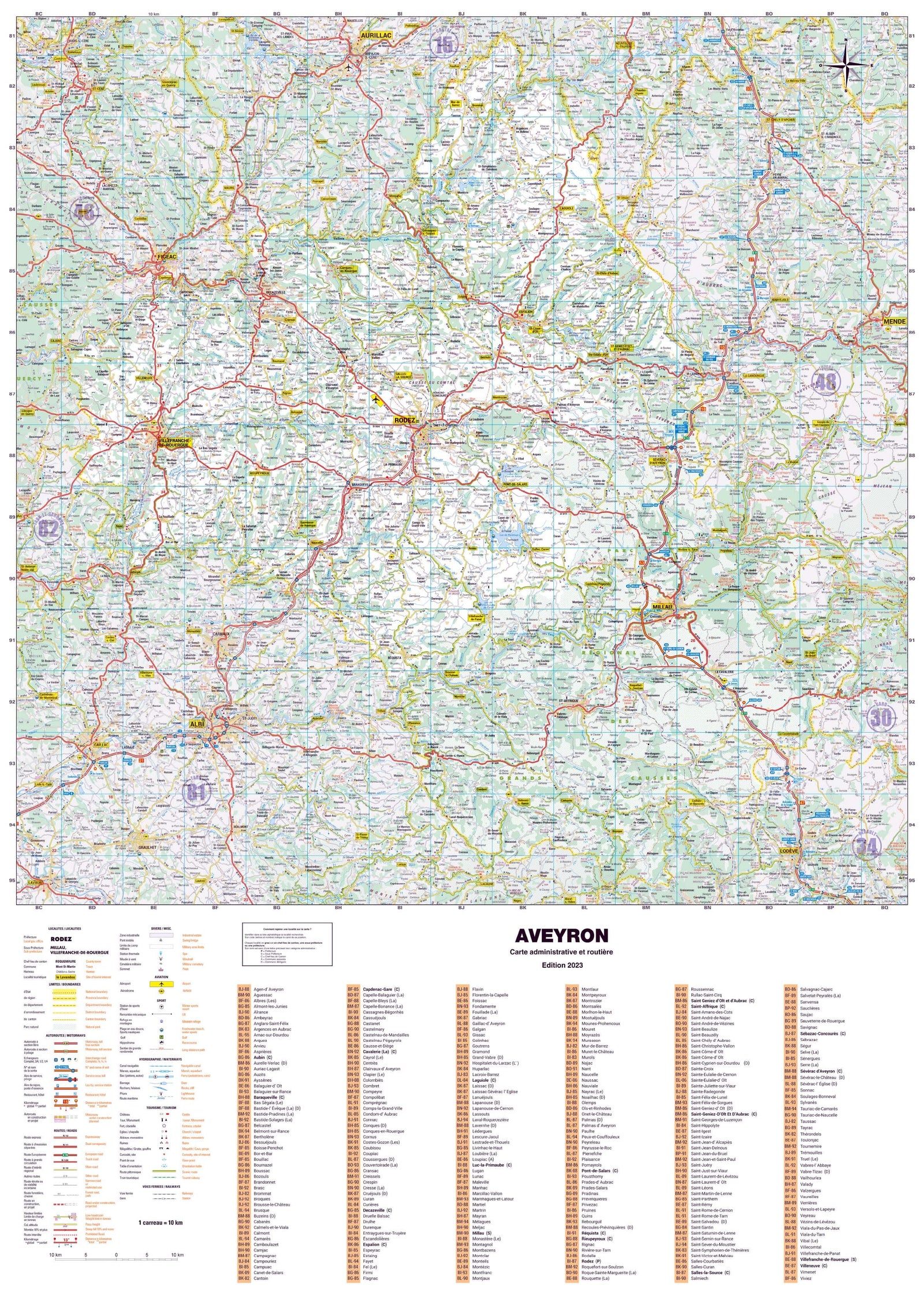 Poster - Aveyron (119 x 85 cm) | Blay Foldex carte murale roulée (en tube) Blay Foldex