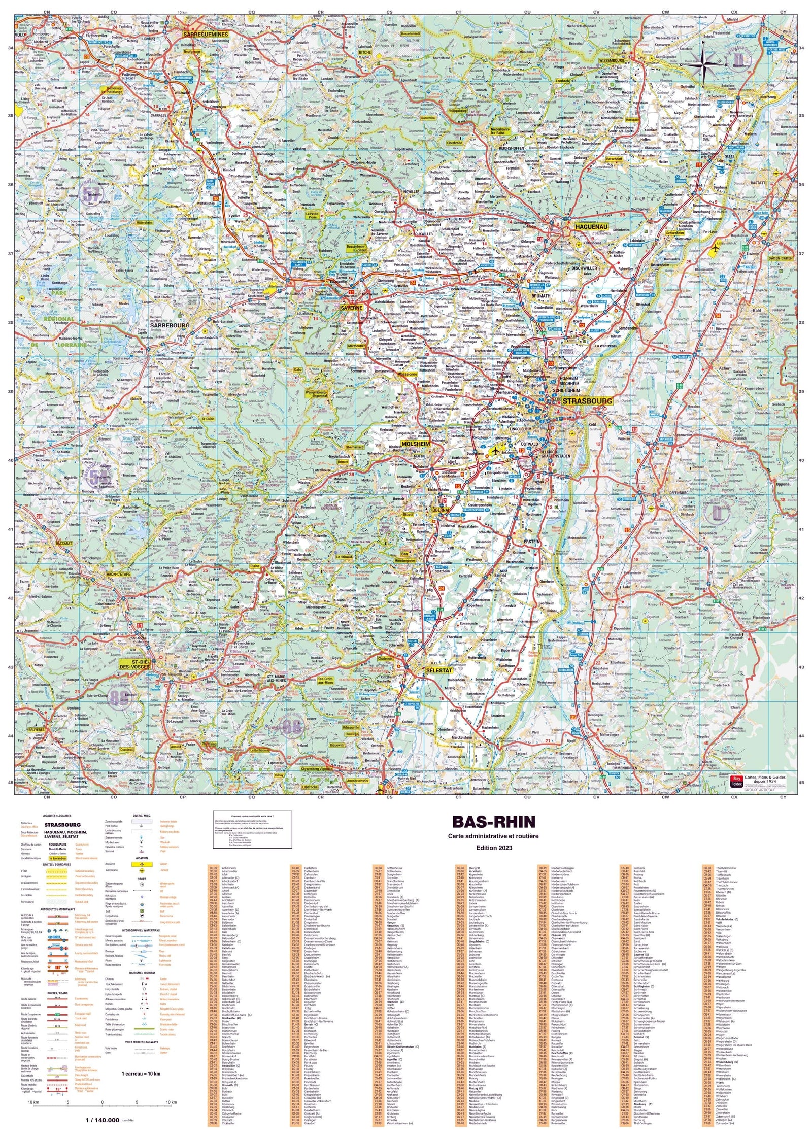 Poster - Bas-Rhin (119 x 85 cm) | Blay Foldex carte murale roulée (en tube) Blay Foldex