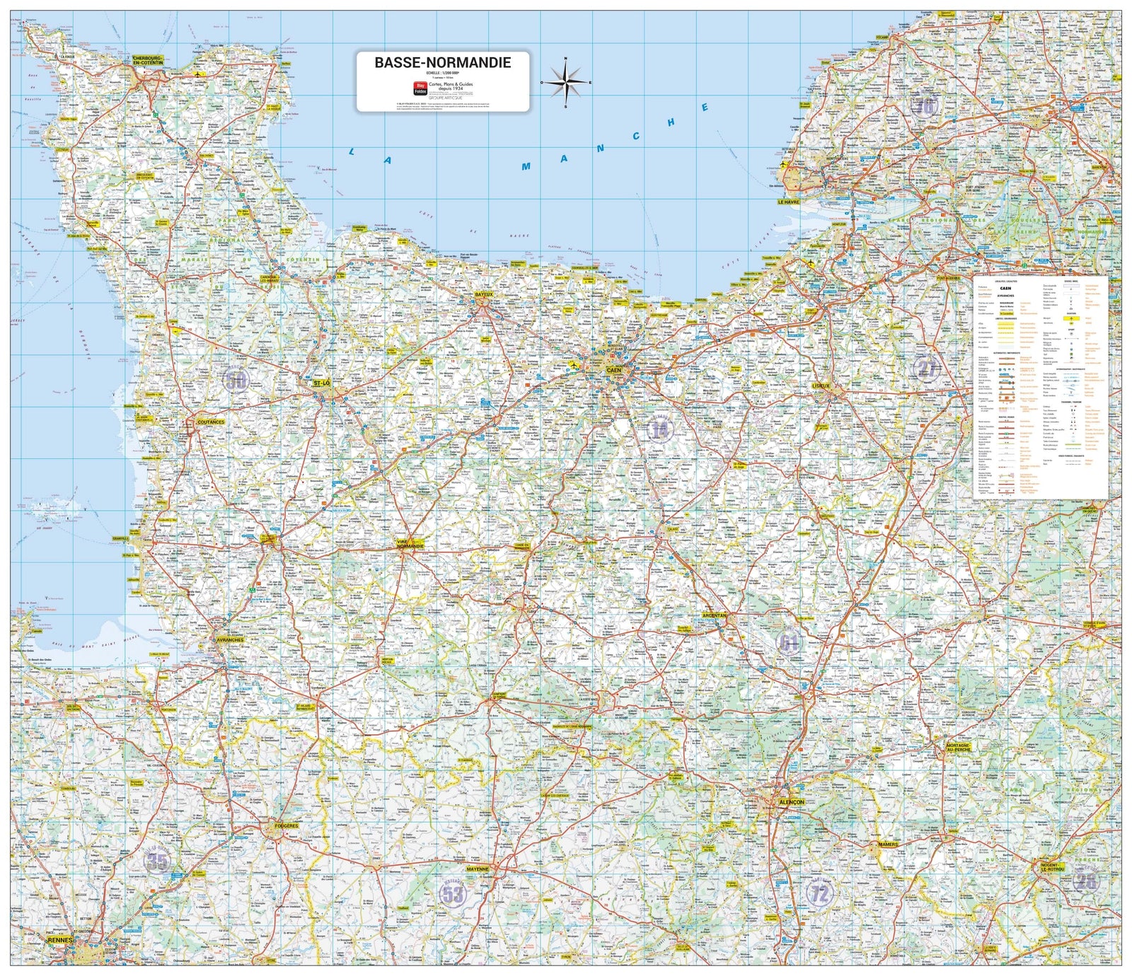 Poster - Basse-Normandie (109 x 94 cm) | Blay Foldex carte murale roulée (en tube) Blay Foldex