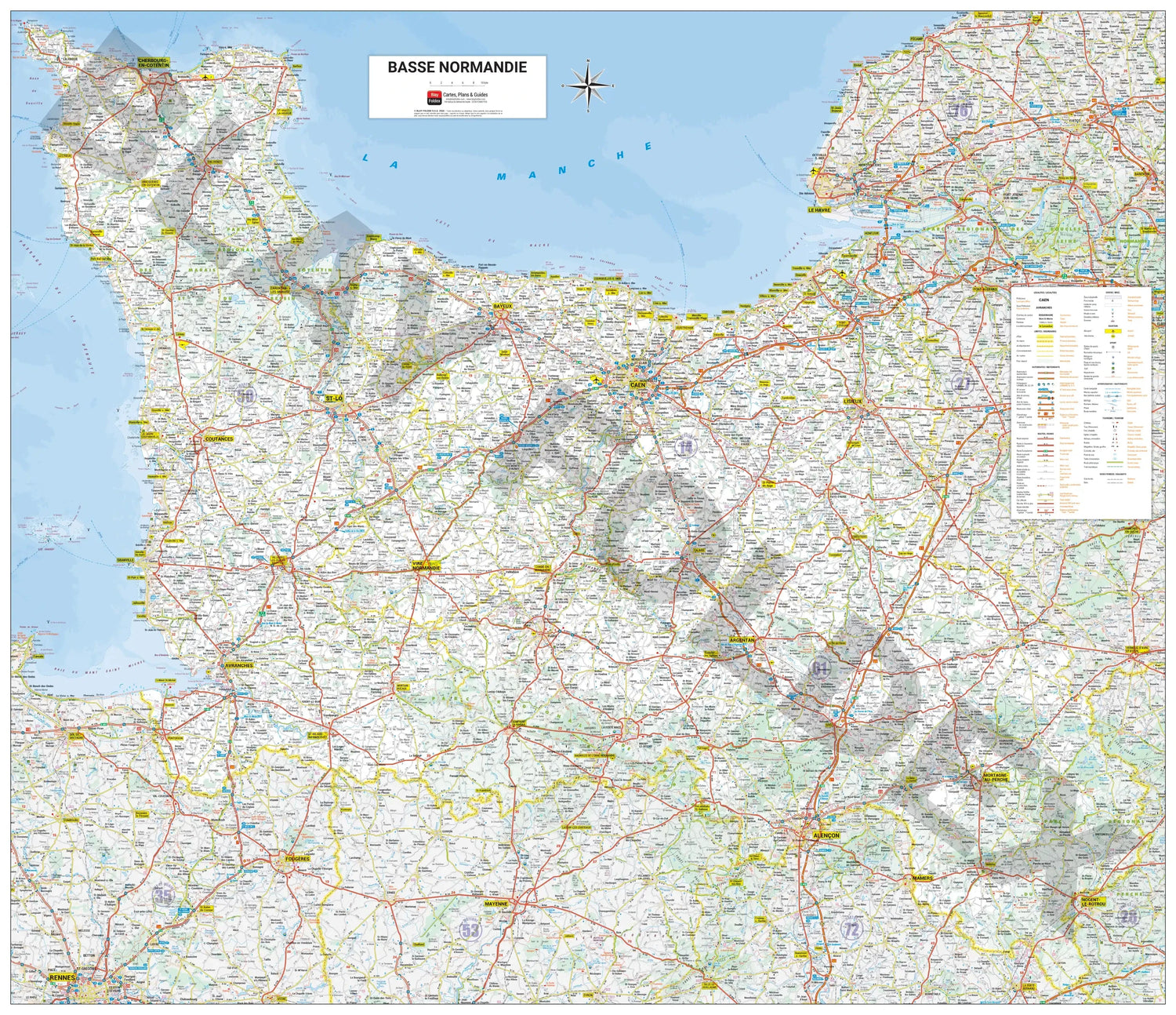 Poster - Basse-Normandie (109 x 94 cm) | Blay Foldex carte murale roulée (en tube) Blay Foldex