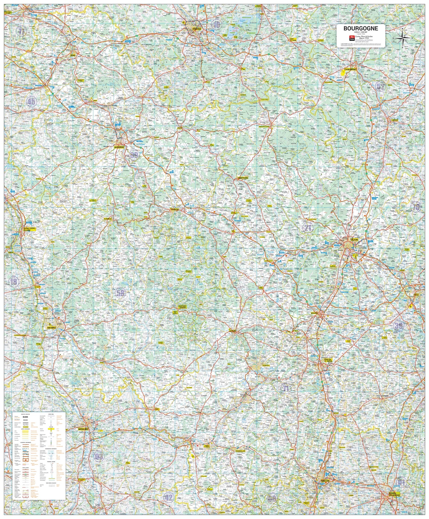 Poster - Bourgogne (105 x 127 cm) | Blay Foldex carte murale roulée (en tube) Blay Foldex