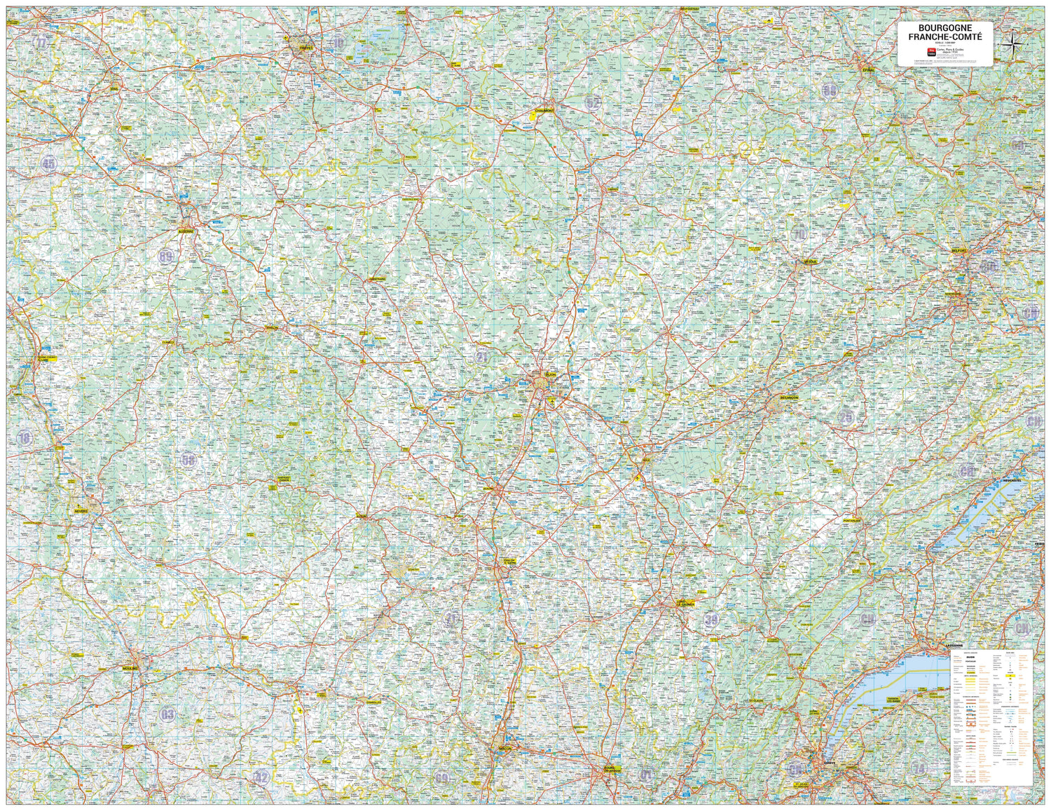 Poster - Bourgogne-Franche-Comté (128 × 166 cm) | Blay Foldex carte murale roulée (en tube) Blay Foldex