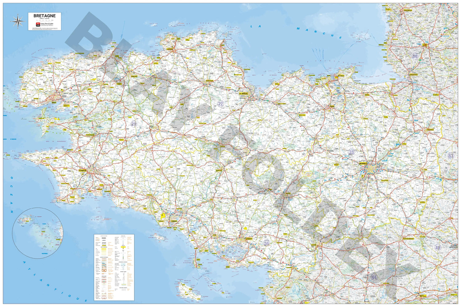 Poster - Bretagne (145 × 86 cm) | Blay Foldex carte murale roulée (en tube) Blay Foldex