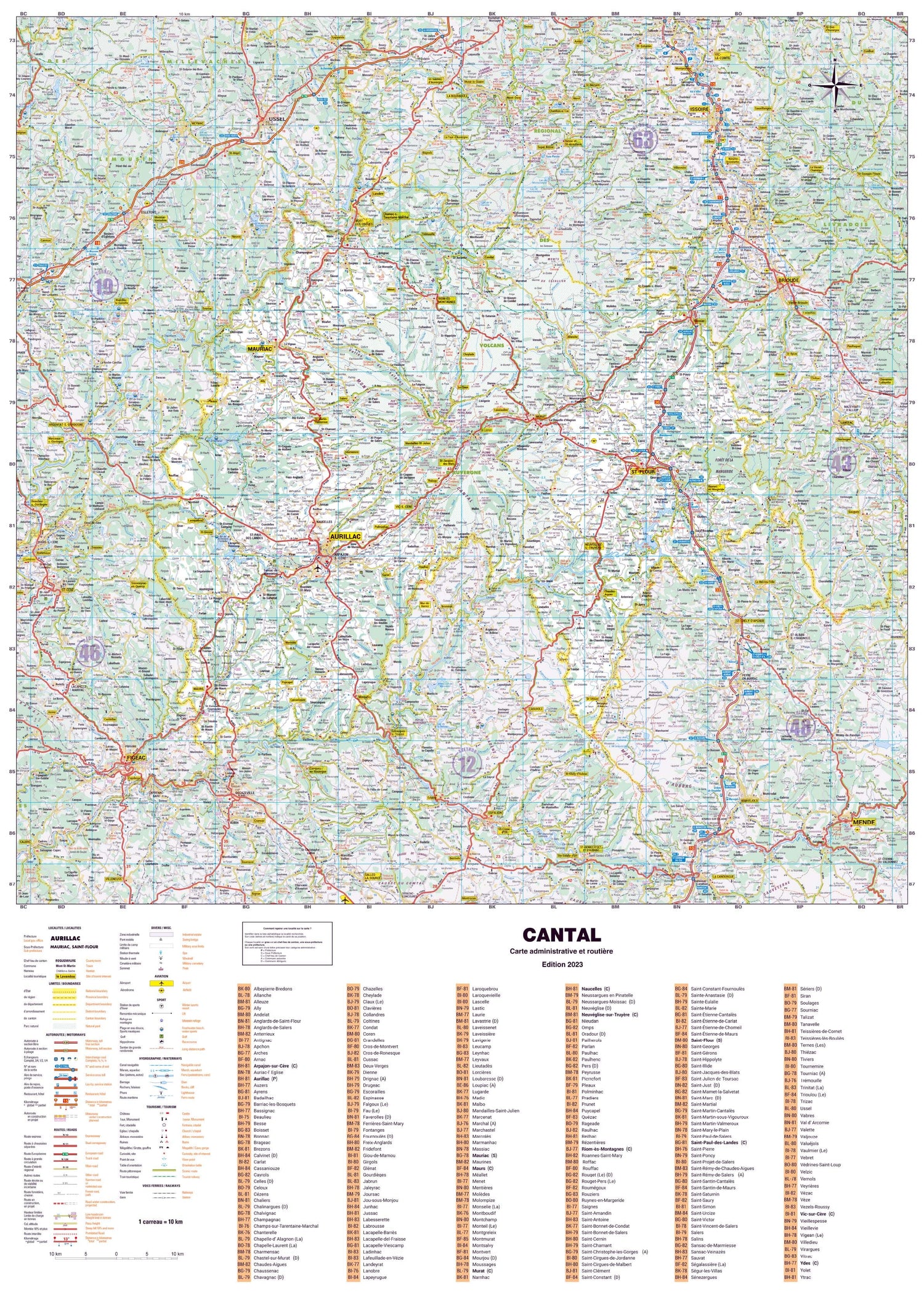 Poster - Cantal (119 x 85 cm) | Blay Foldex carte murale roulée (en tube) Blay Foldex