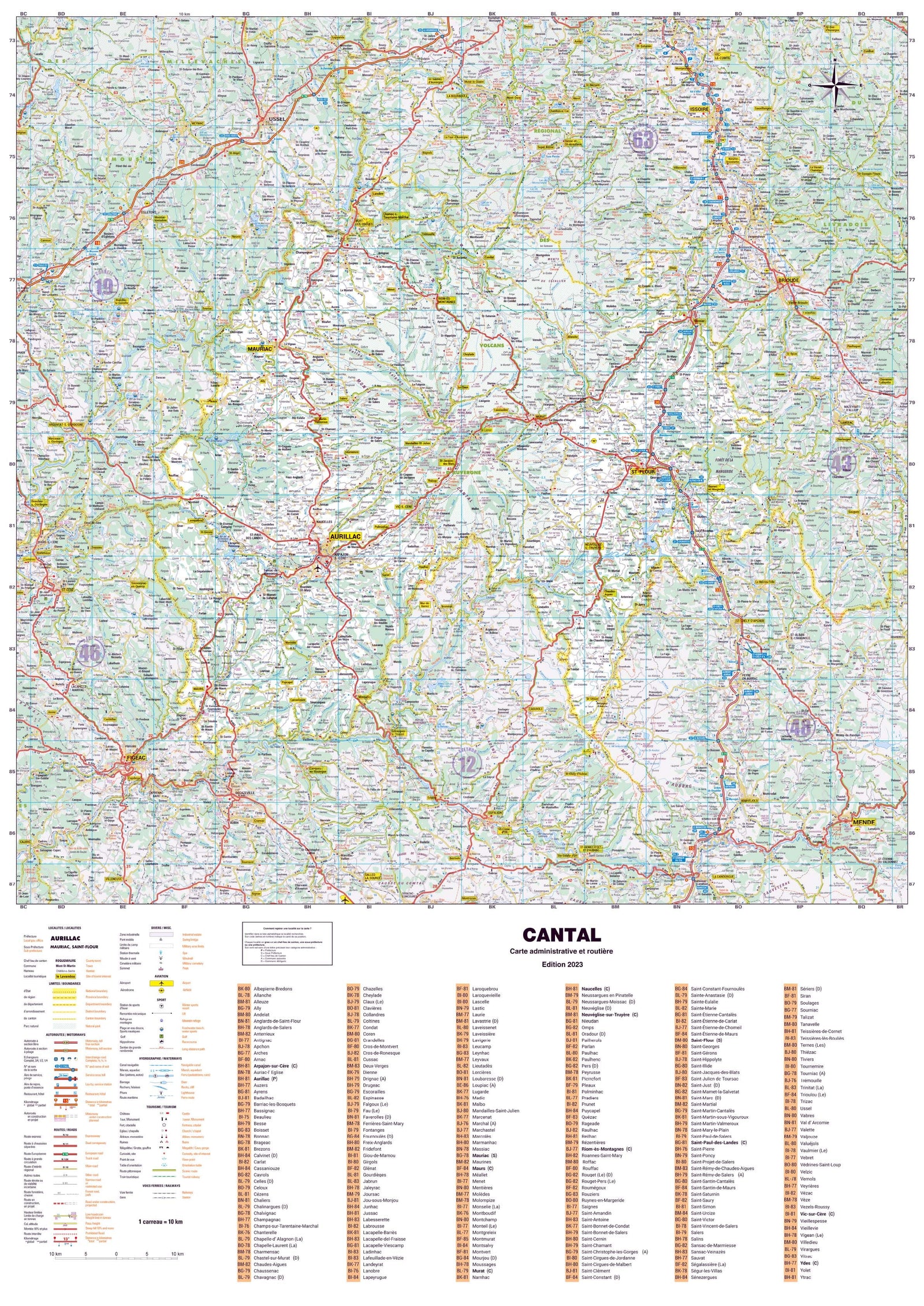 Poster - Cantal (119 x 85 cm) | Blay Foldex carte murale roulée (en tube) Blay Foldex