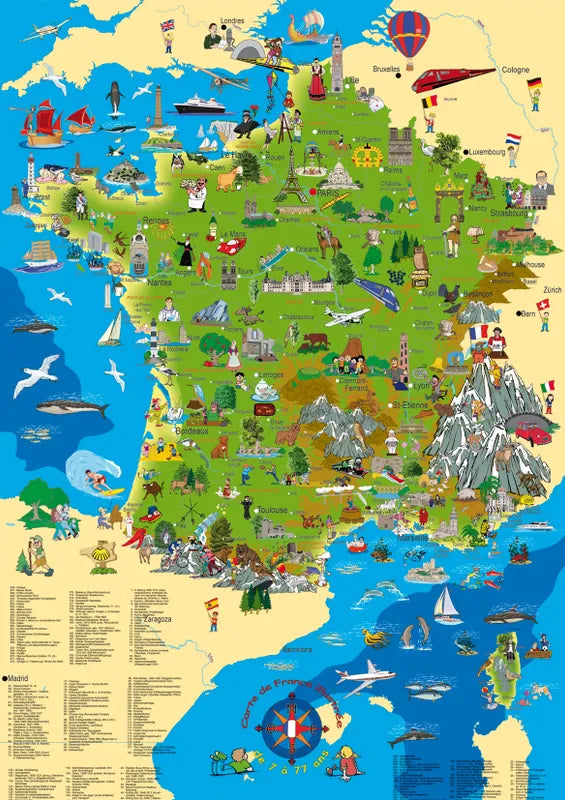 Poster - Carte de France illustrée - 100 x 70 cm carte murale roulée (en tube) Kruger Depot