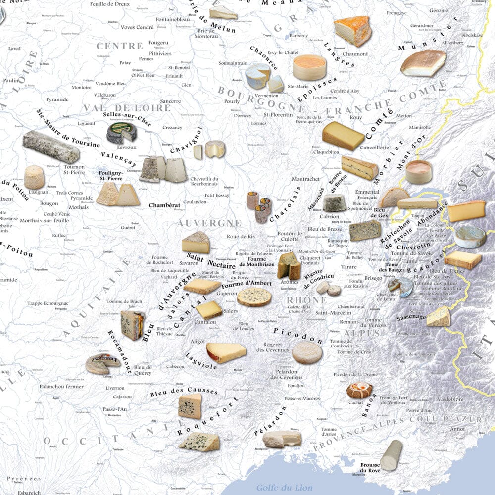 Poster – Carte des fromages AOC de France - 80 x 80 cm | Blay Foldex carte murale roulée (en tube) Blay Foldex