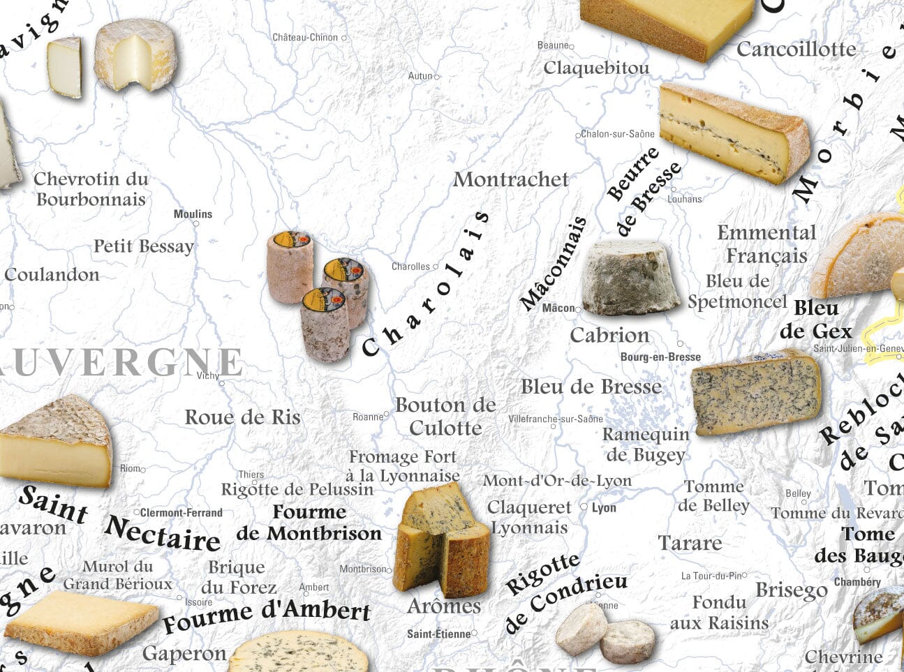 Poster – Carte des fromages AOC de France - 80 x 80 cm | Blay