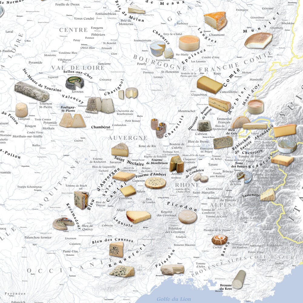 Poster – Carte des fromages AOC de France - 80 x 80 cm | Blay Foldex carte murale roulée (en tube) Blay Foldex