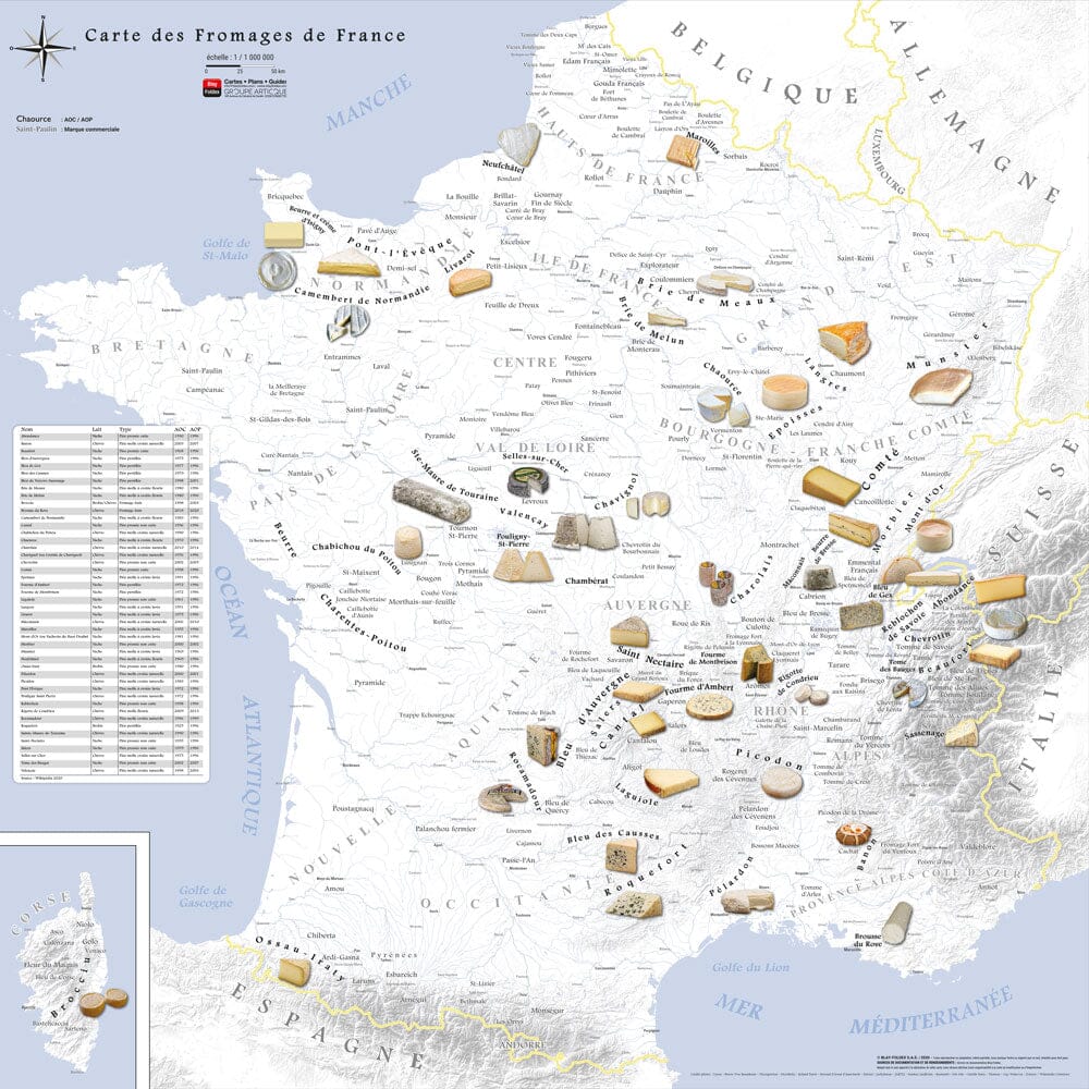 Poster – Carte des fromages AOC de France - 80 x 80 cm | Blay Foldex carte murale roulée (en tube) Blay Foldex Fond Gris Papier 150 g avec plastification mate