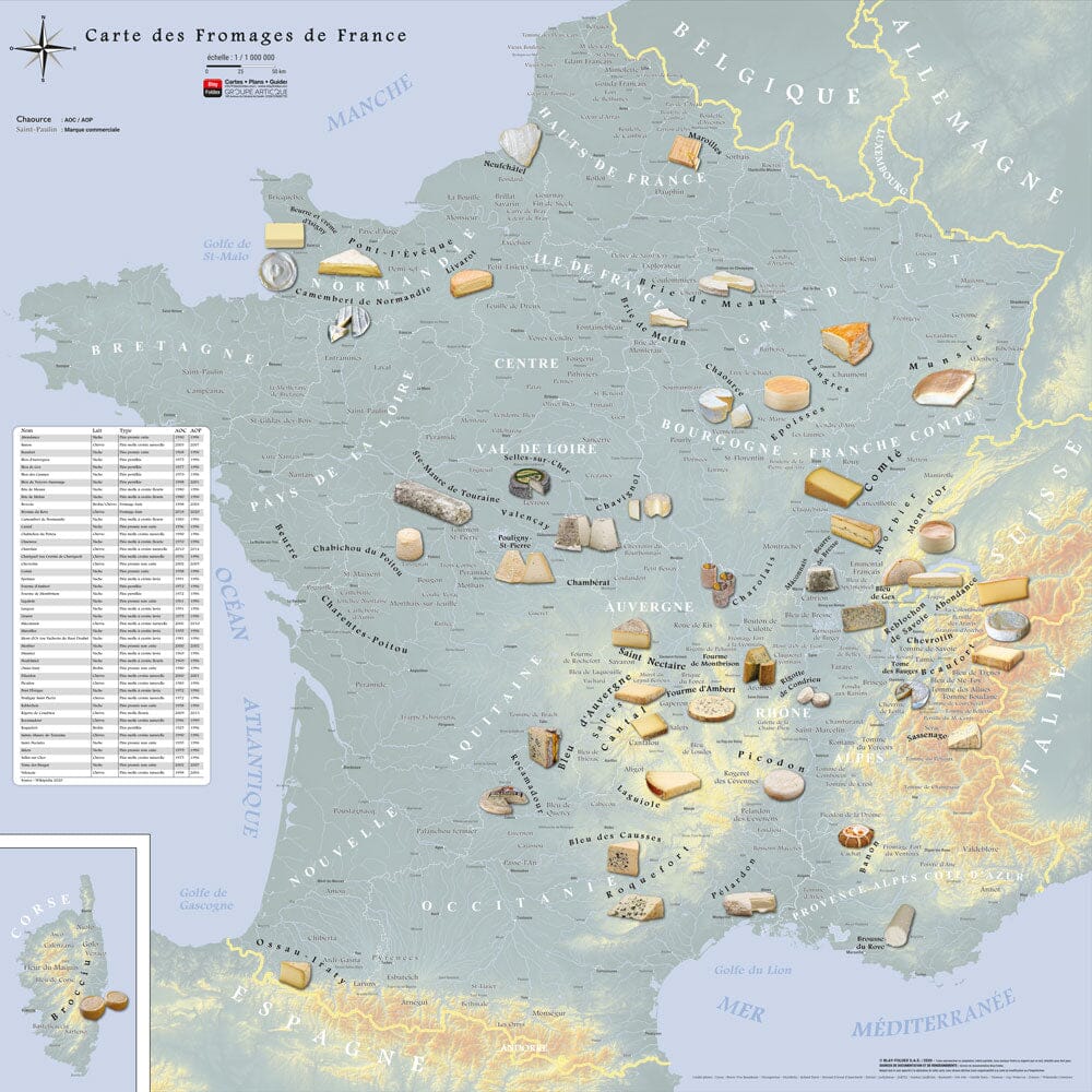 Poster – Carte des fromages AOC de France (80 x 80 cm) | Blay Foldex carte murale roulée (en tube) Blay Foldex Standard Papier 150 g avec plastification mate