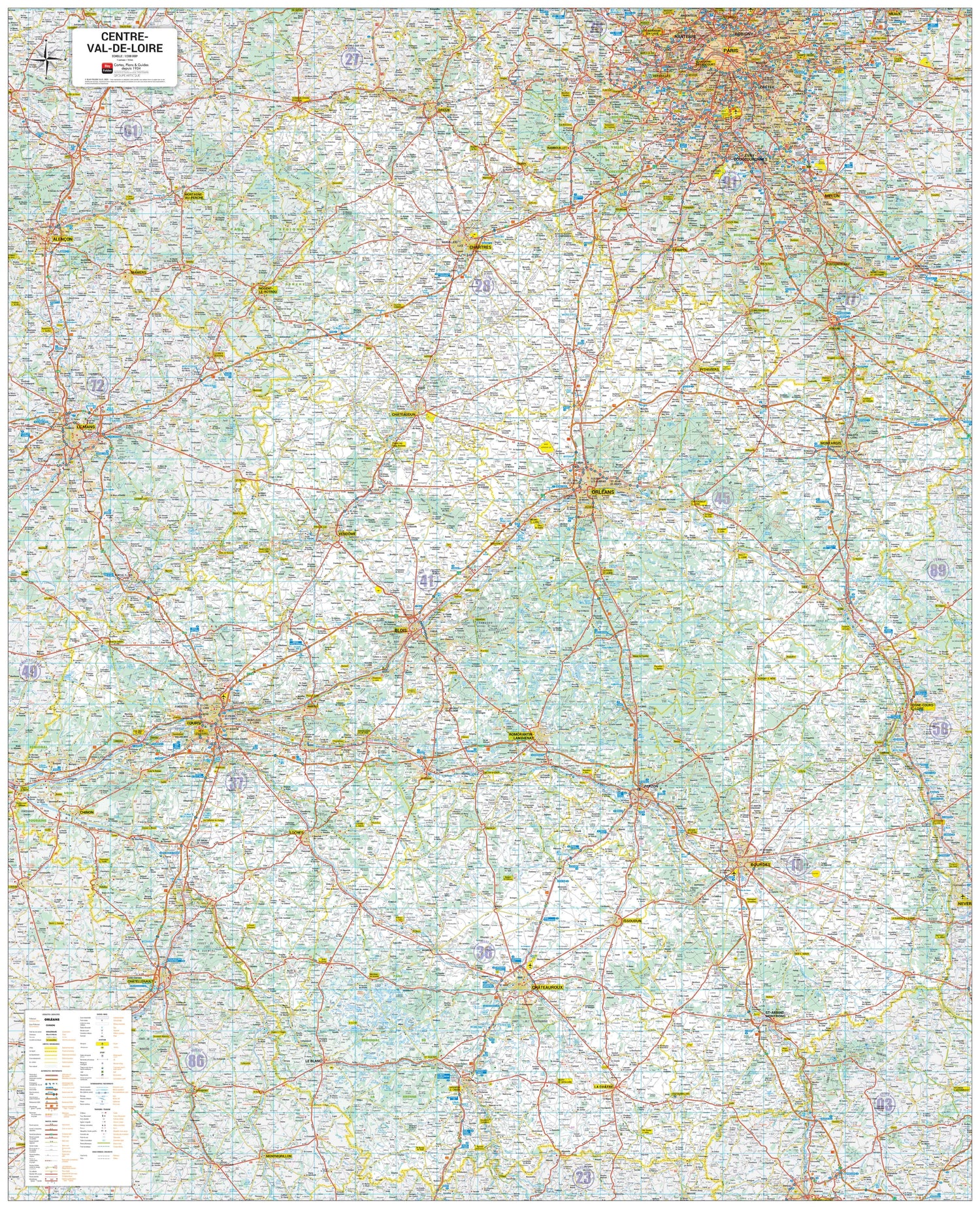 Poster - Centre-Val de Loire (120 × 148 cm) | Blay Foldex carte murale roulée (en tube) Blay Foldex