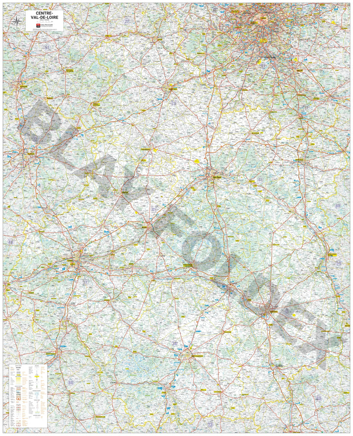Poster - Centre-Val de Loire (120 × 148 cm) | Blay Foldex carte murale roulée (en tube) Blay Foldex