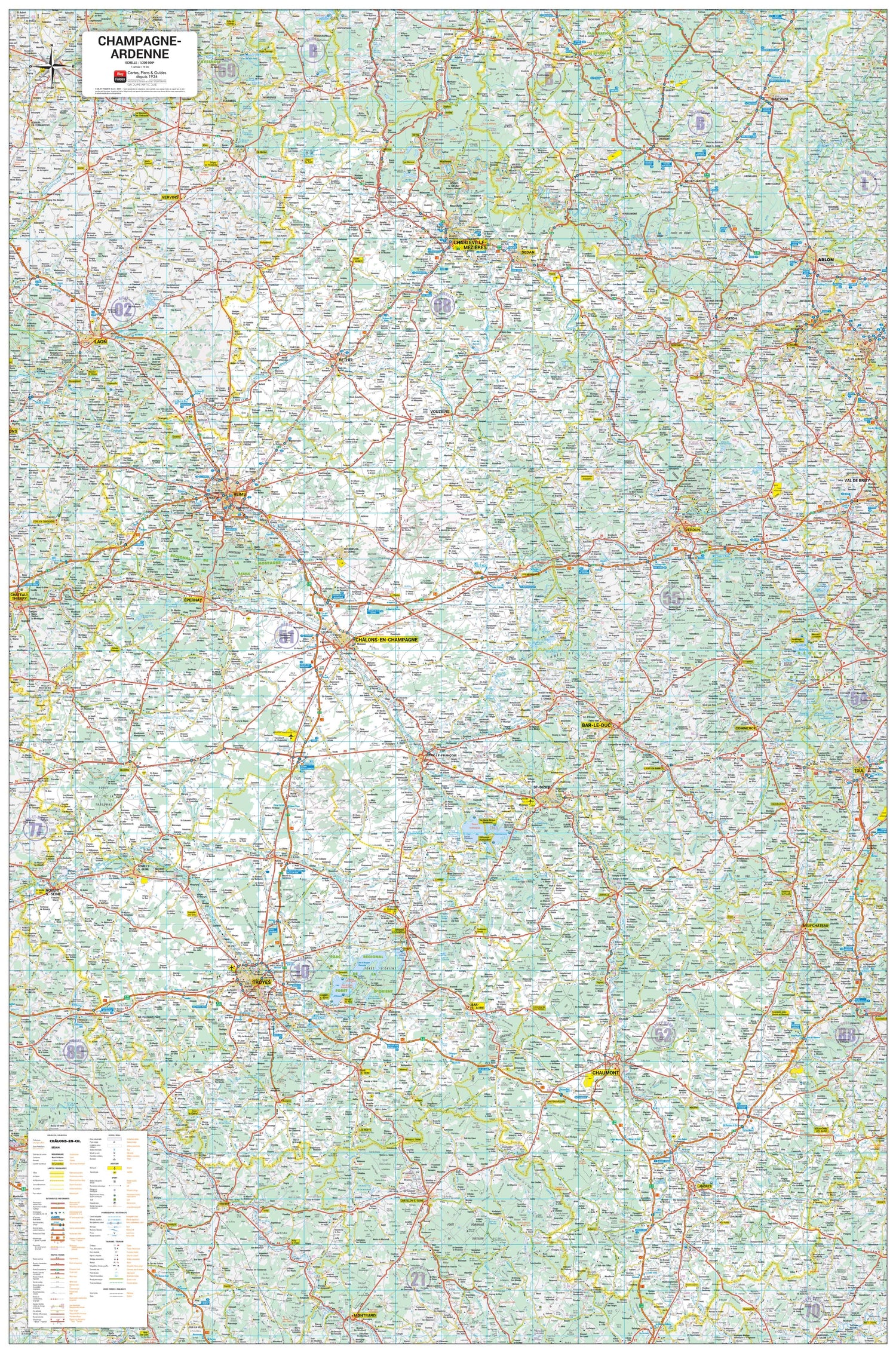 Poster - Champagne-Ardenne (98 × 148 cm) | Blay Foldex carte murale roulée (en tube) Blay Foldex