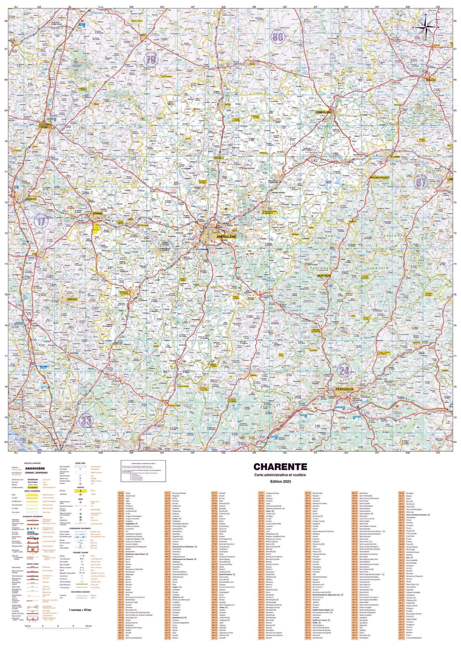 Poster - Charente (119 x 85 cm) | Blay Foldex carte murale roulée (en tube) Blay Foldex
