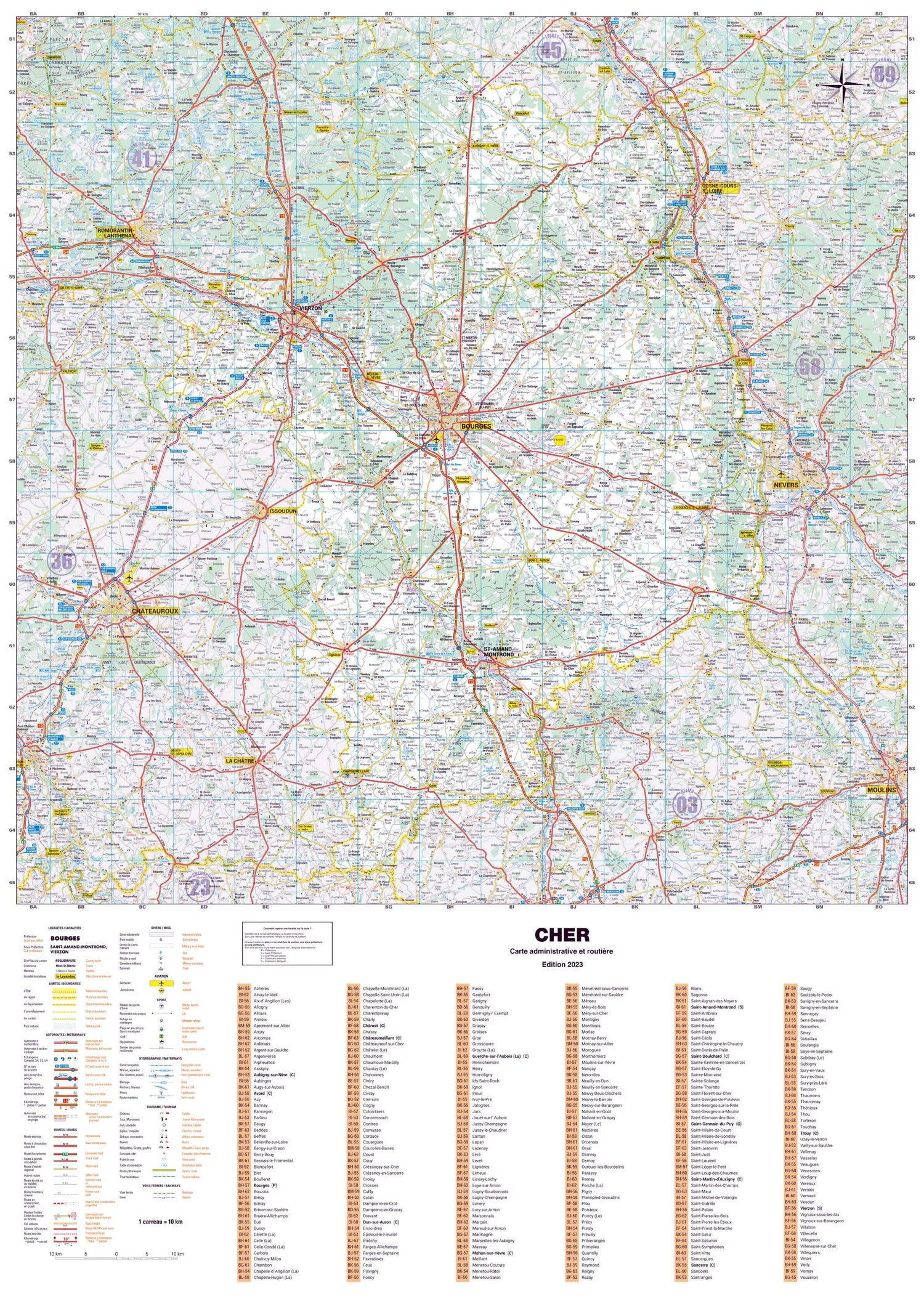 Poster - Cher (119 x 85 cm) | Blay Foldex carte murale roulée (en tube) Blay Foldex