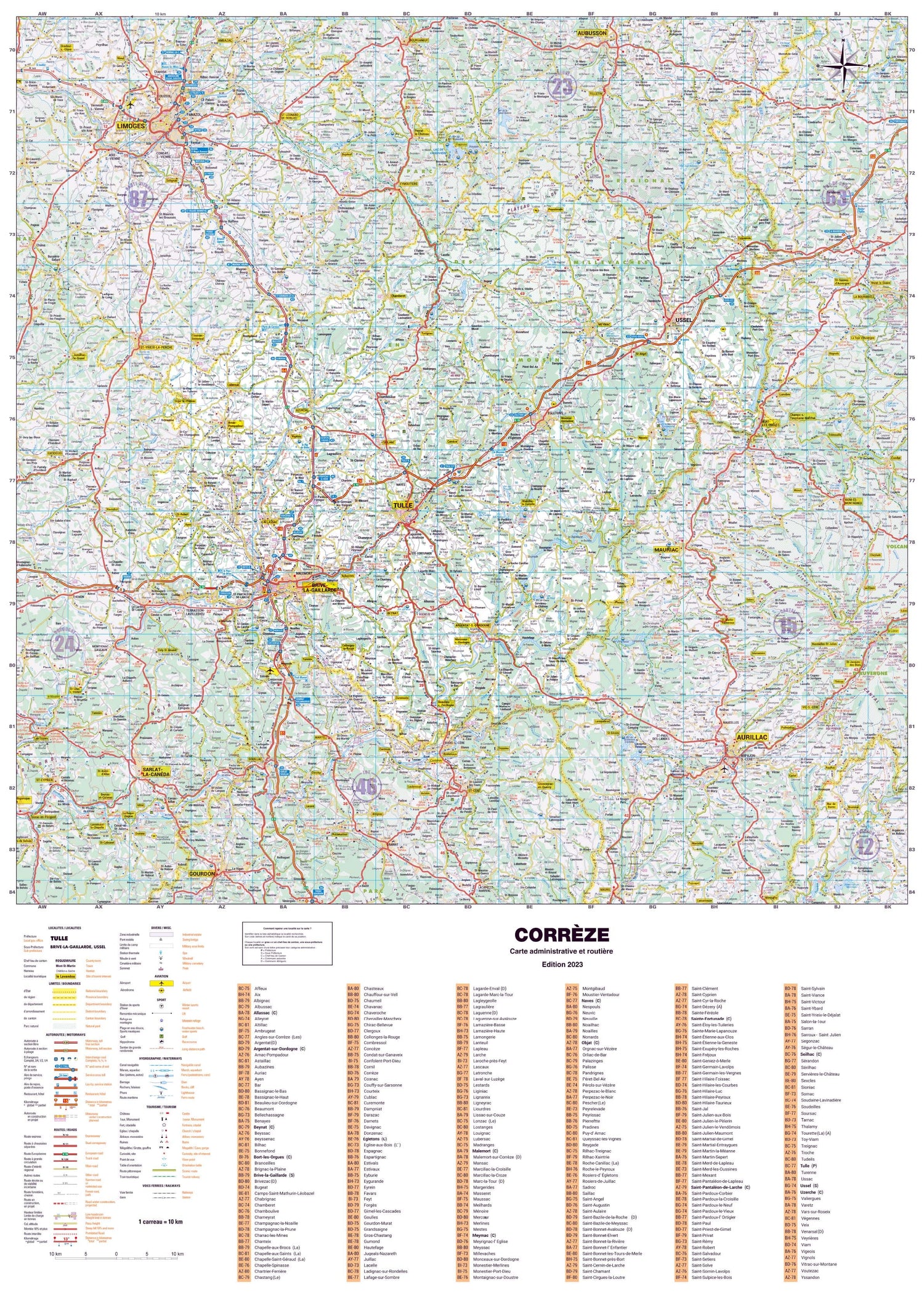 Poster - Corrèze (119 x 85 cm) | Blay Foldex carte murale roulée (en tube) Blay Foldex