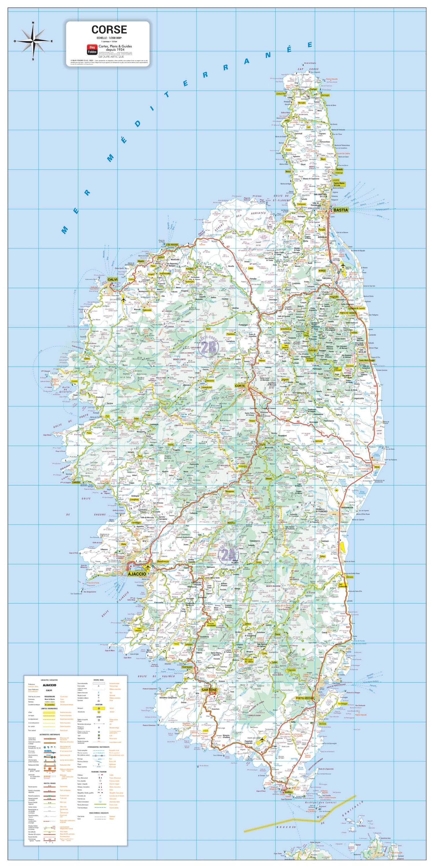 Poster - Corse (110 × 55 cm) | Blay Foldex carte murale roulée (en tube) Blay Foldex