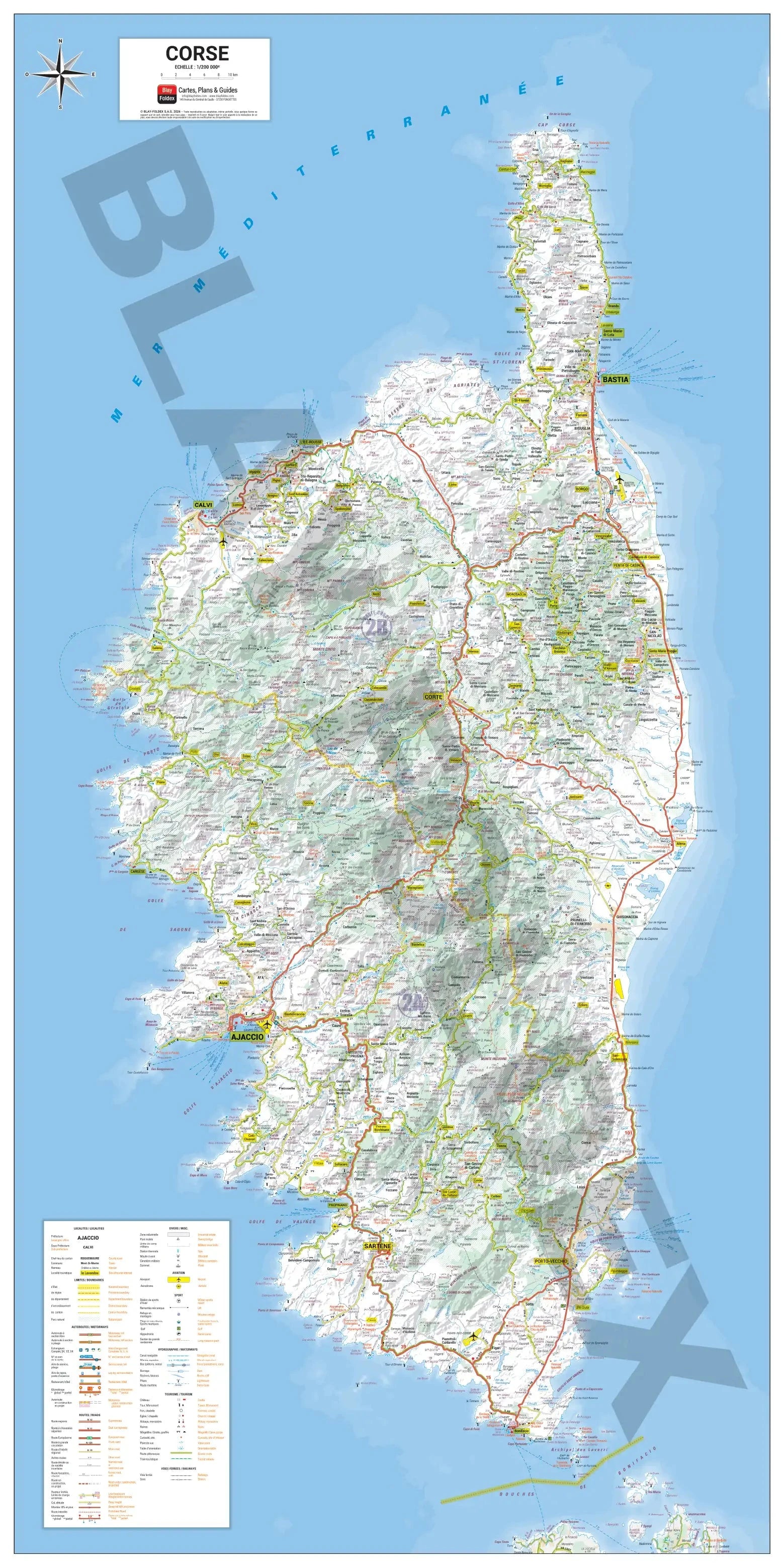 Poster - Corse (110 × 55 cm) | Blay Foldex carte murale roulée (en tube) Blay Foldex