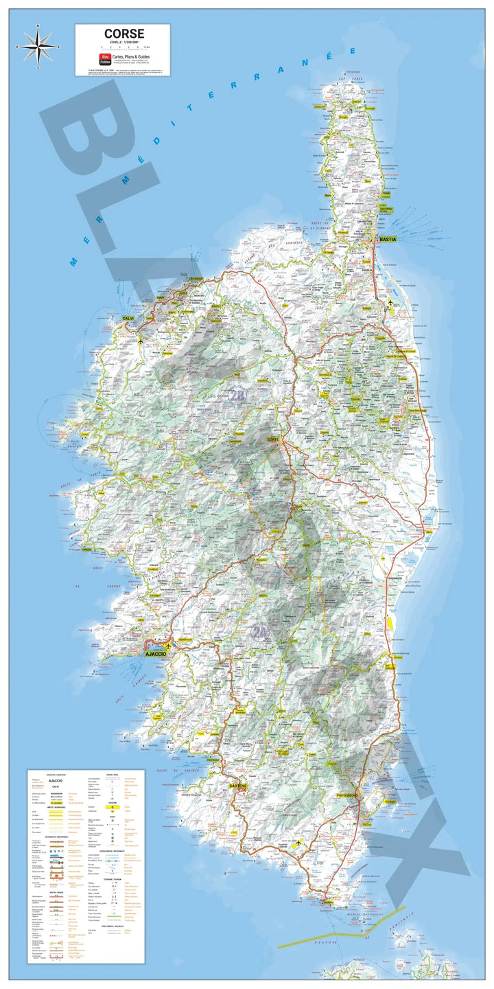 Poster - Corse (110 × 55 cm) | Blay Foldex carte murale roulée (en tube) Blay Foldex