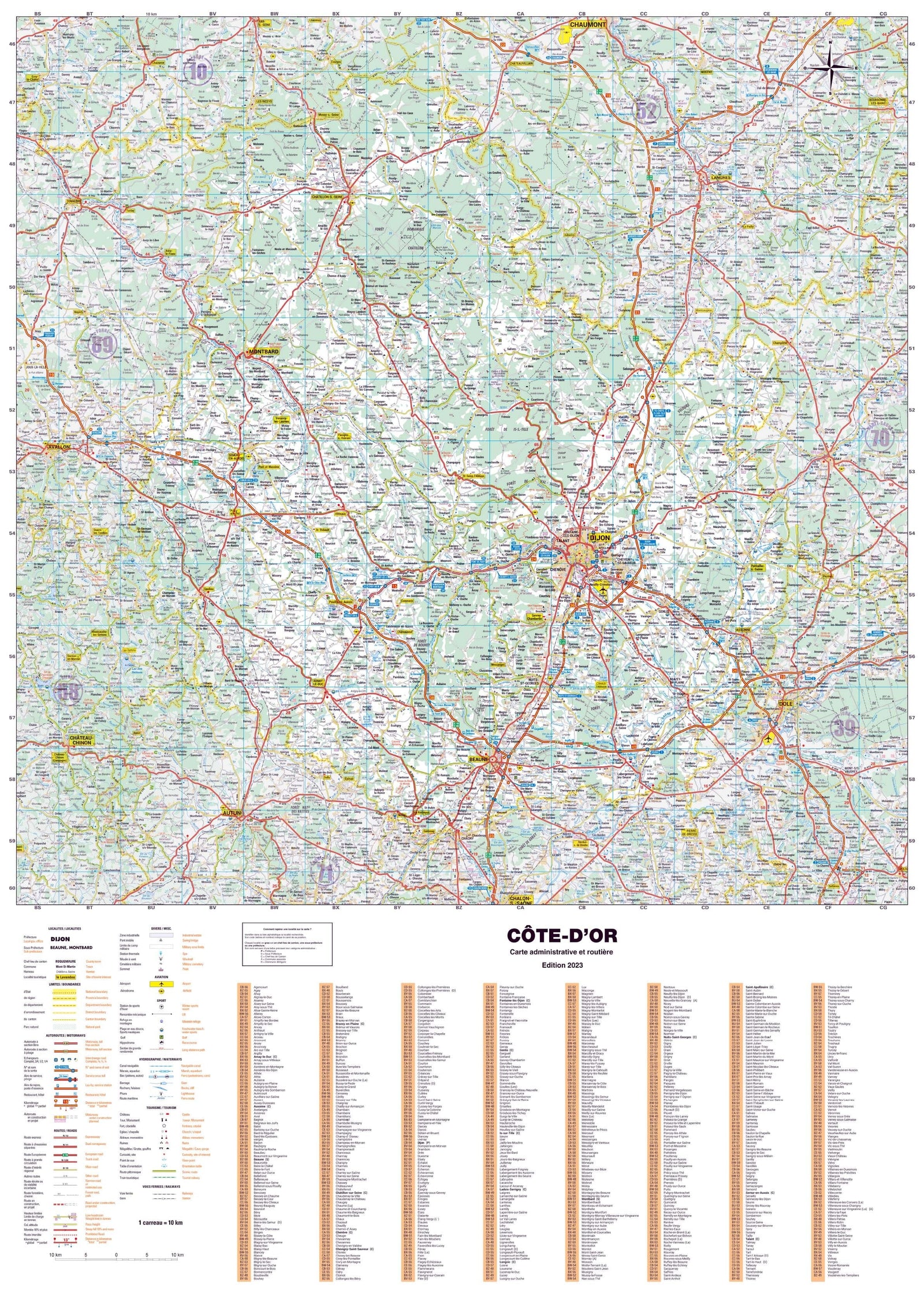 Poster - Côte-d'Or (119 x 85 cm) | Blay Foldex carte murale roulée (en tube) Blay Foldex