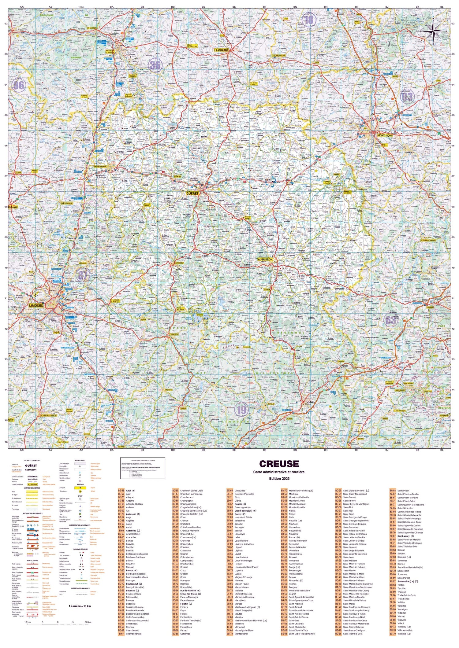Poster - Creuse (119 x 85 cm) | Blay Foldex carte murale roulée (en tube) Blay Foldex