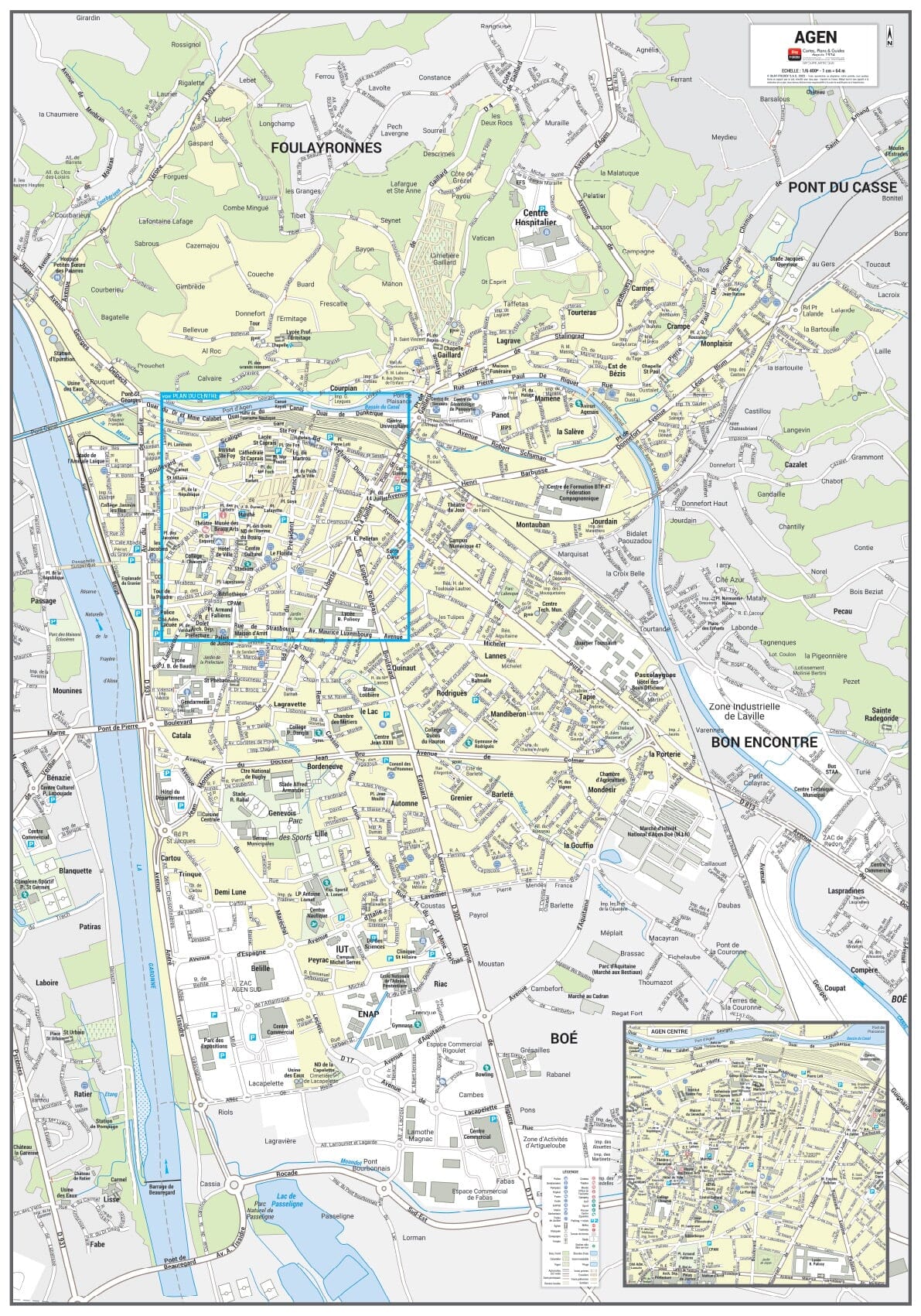 Poster de ville - Agen (70 x 100 cm) | Blay Foldex carte murale roulée (en tube) Blay Foldex