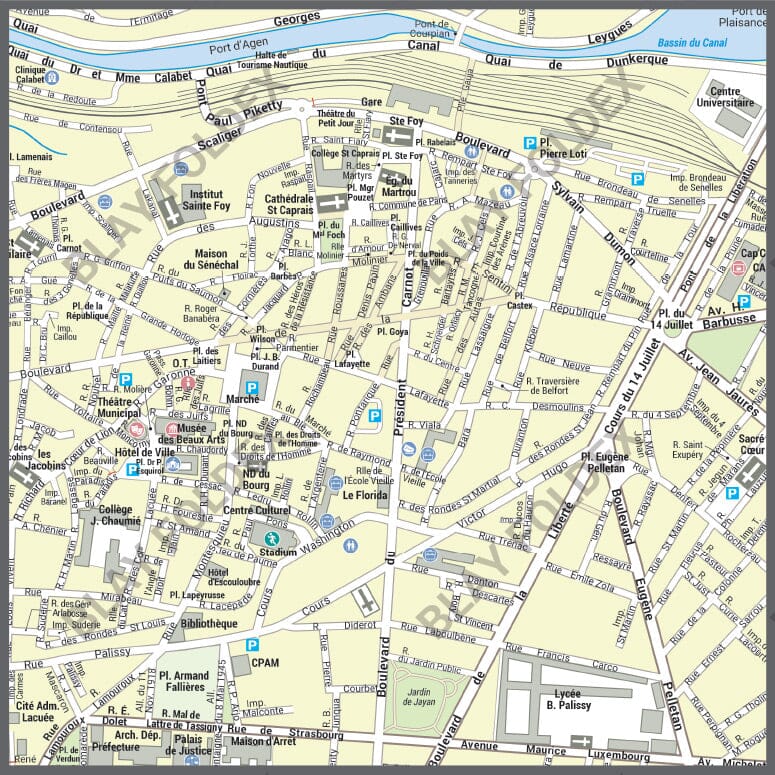 Poster de ville - Agen (70 x 100 cm) | Blay Foldex carte murale roulée (en tube) Blay Foldex