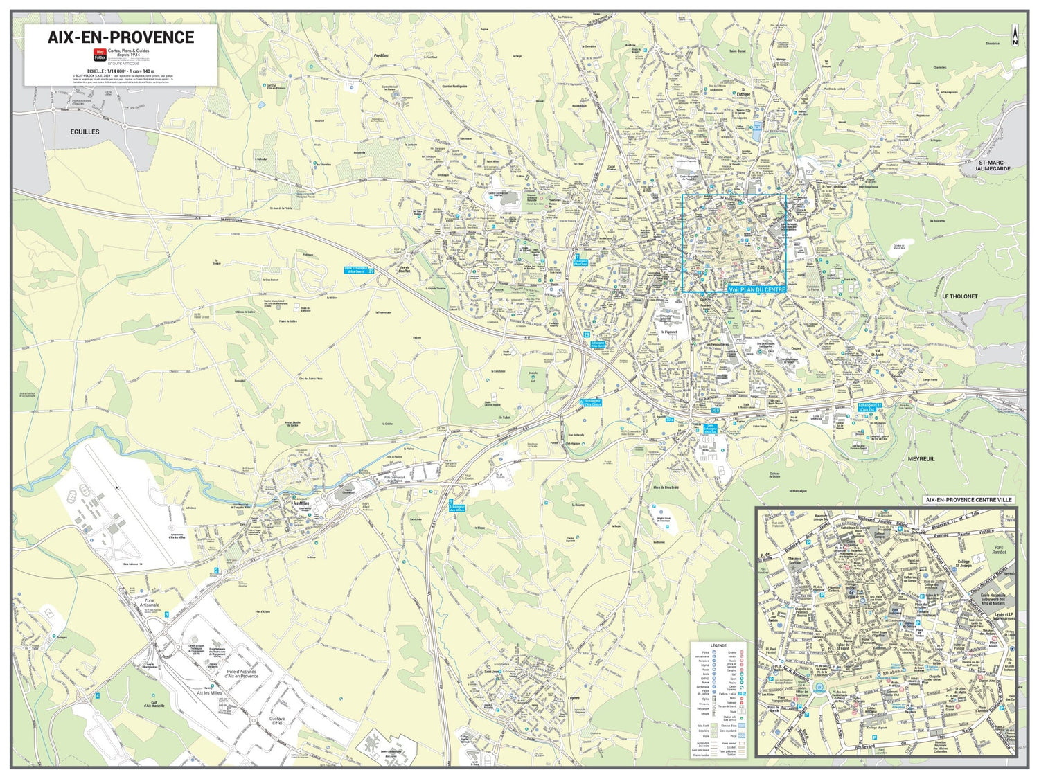 Poster de ville - Aix-en-Provence (80 x 60 cm) | Blay Foldex carte murale roulée (en tube) Blay Foldex
