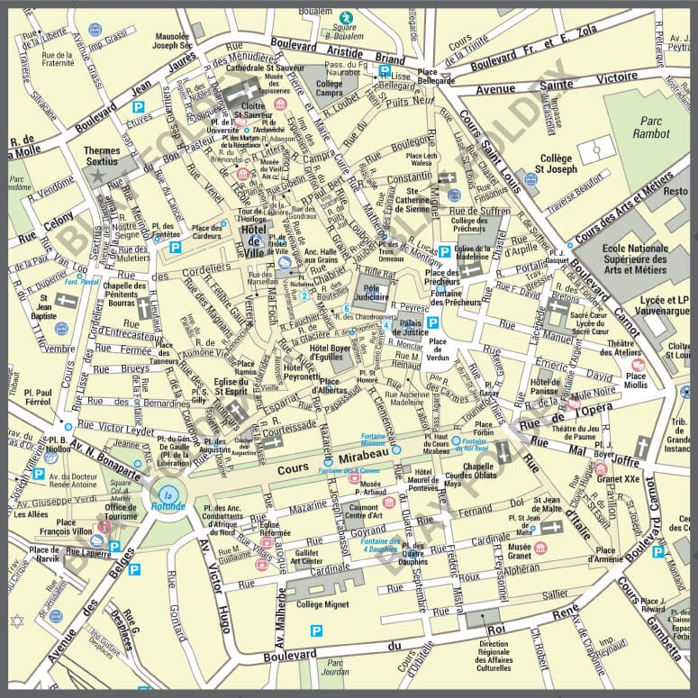 Poster de ville - Aix-en-Provence (80 x 60 cm) | Blay Foldex carte murale roulée (en tube) Blay Foldex