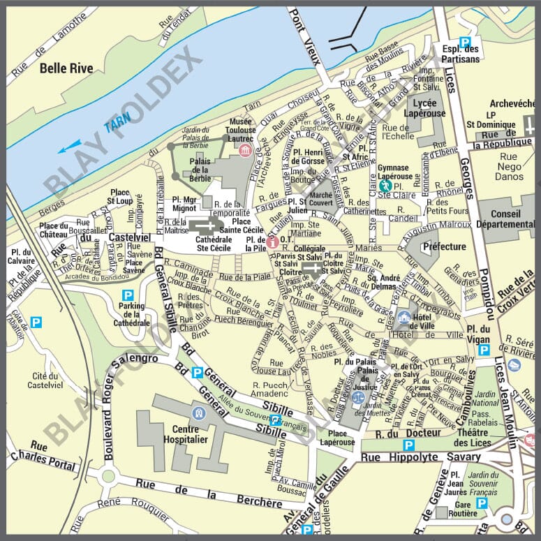 Poster de ville - Albi (100 x 70 cm) | Blay Foldex carte murale roulée (en tube) Blay Foldex