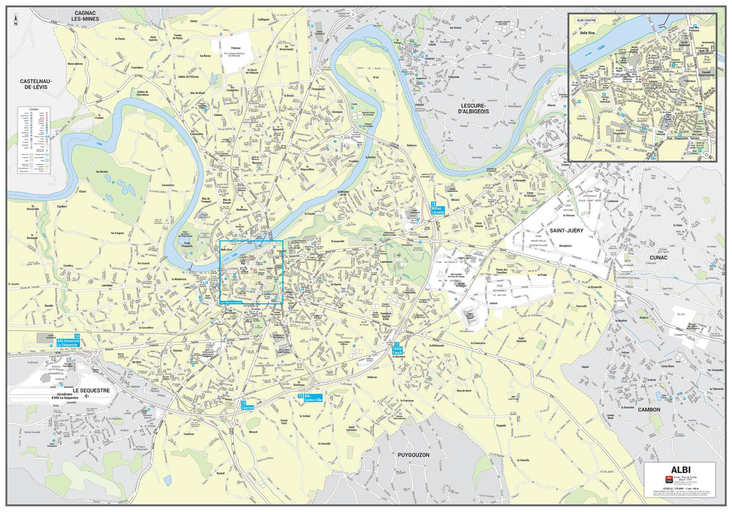 Poster de ville - Albi (100 x 70 cm) | Blay Foldex carte murale roulée (en tube) Blay Foldex