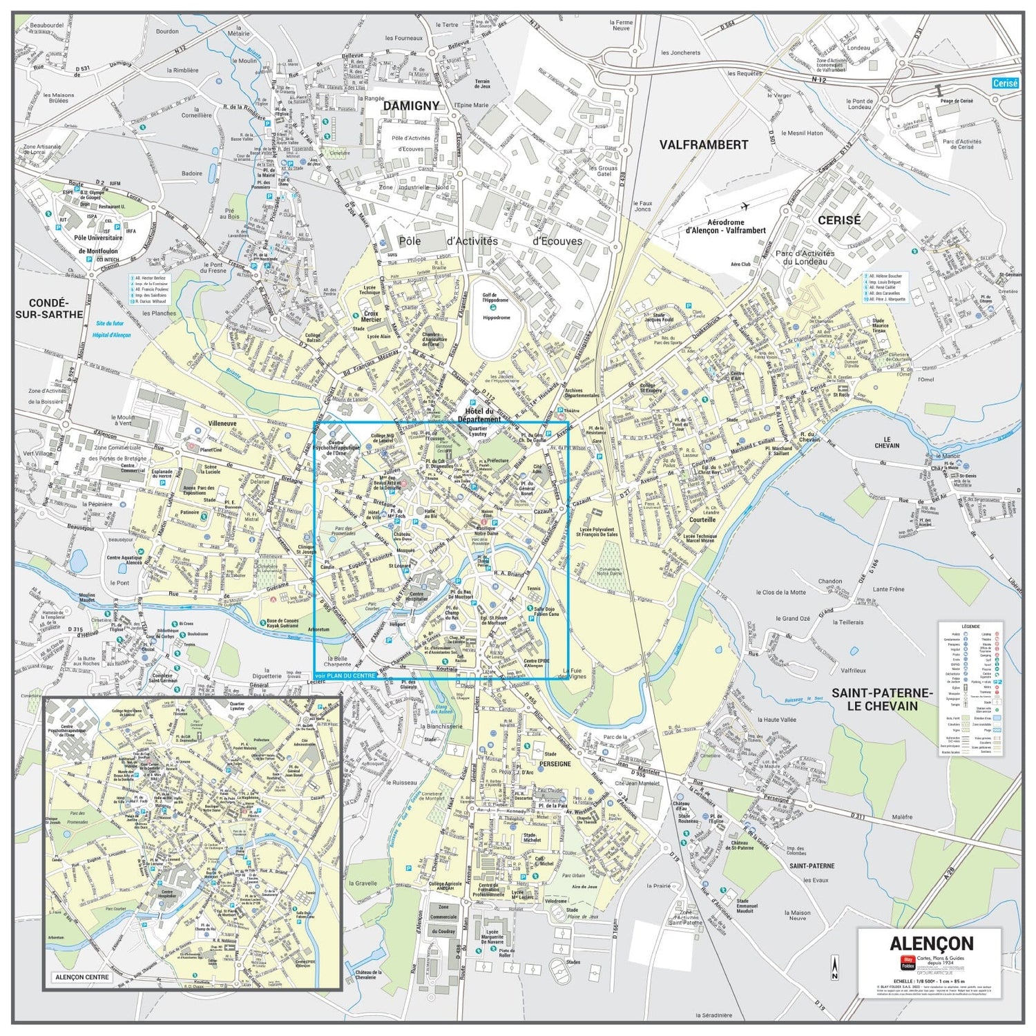 Poster de ville - Alençon (70 x 70 cm) | Blay Foldex carte murale roulée (en tube) Blay Foldex