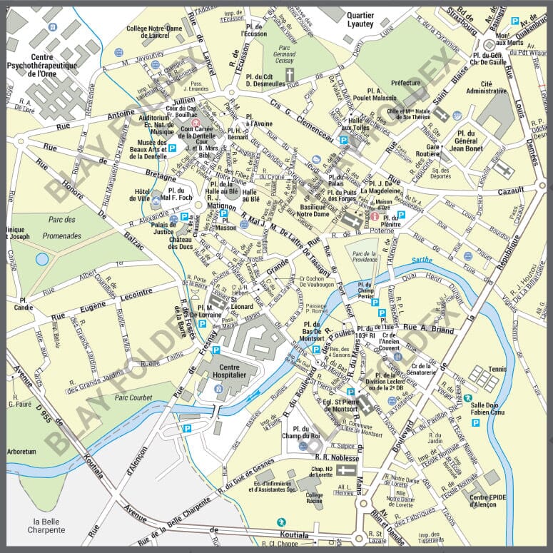 Poster de ville - Alençon (70 x 70 cm) | Blay Foldex carte murale roulée (en tube) Blay Foldex