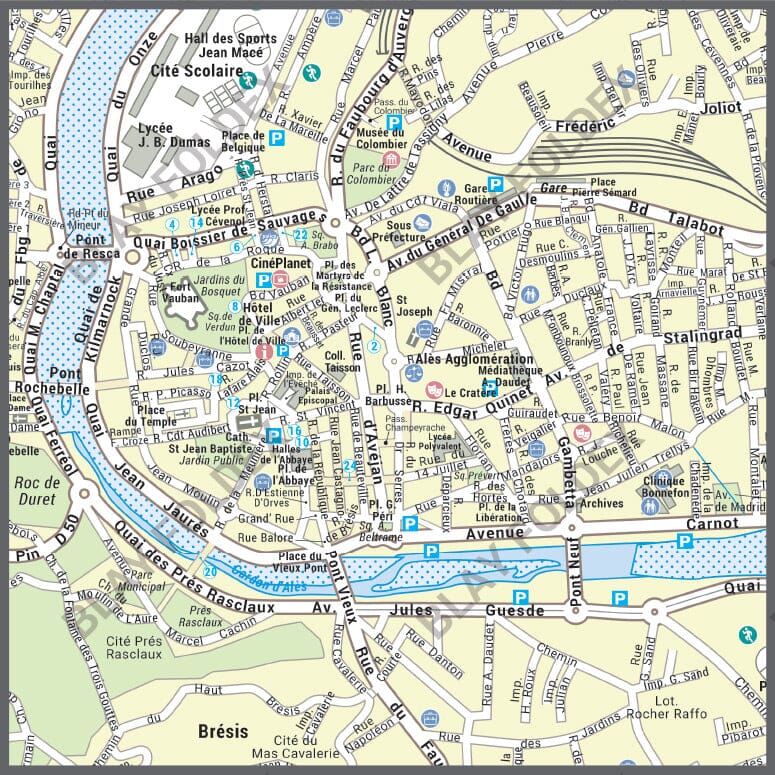 Poster de ville - Alès (60 x 80 cm) | Blay Foldex carte murale roulée (en tube) Blay Foldex