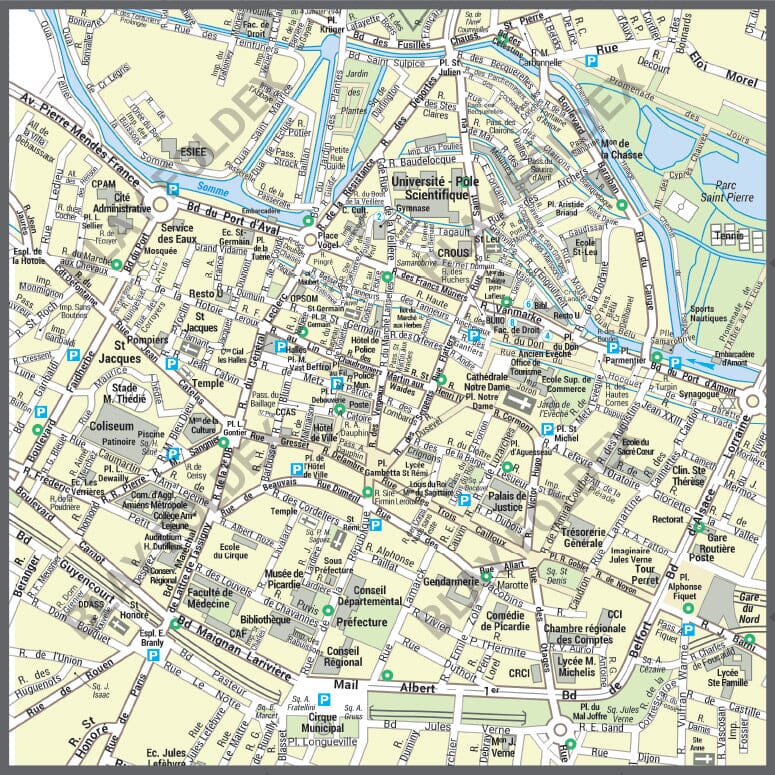 Poster de ville - Amiens (100 x 70 cm) | Blay Foldex carte murale roulée (en tube) Blay Foldex