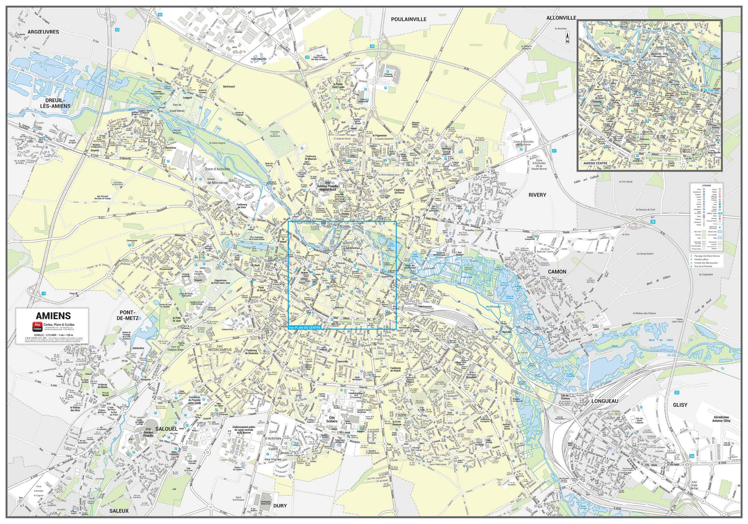 Poster de ville - Amiens (100 x 70 cm) | Blay Foldex carte murale roulée (en tube) Blay Foldex