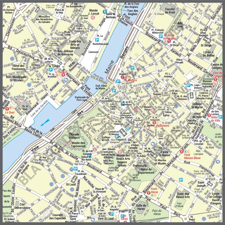 Poster de ville - Angers (70 x 100 cm) | Blay Foldex carte murale roulée (en tube) Blay Foldex