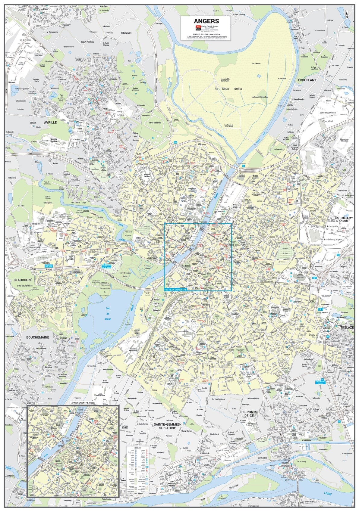 Poster de ville - Angers (70 x 100 cm) | Blay Foldex carte murale roulée (en tube) Blay Foldex