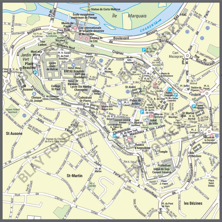 Poster de ville - Angoulême (70 x 100 cm) | Blay Foldex carte murale roulée (en tube) Blay Foldex