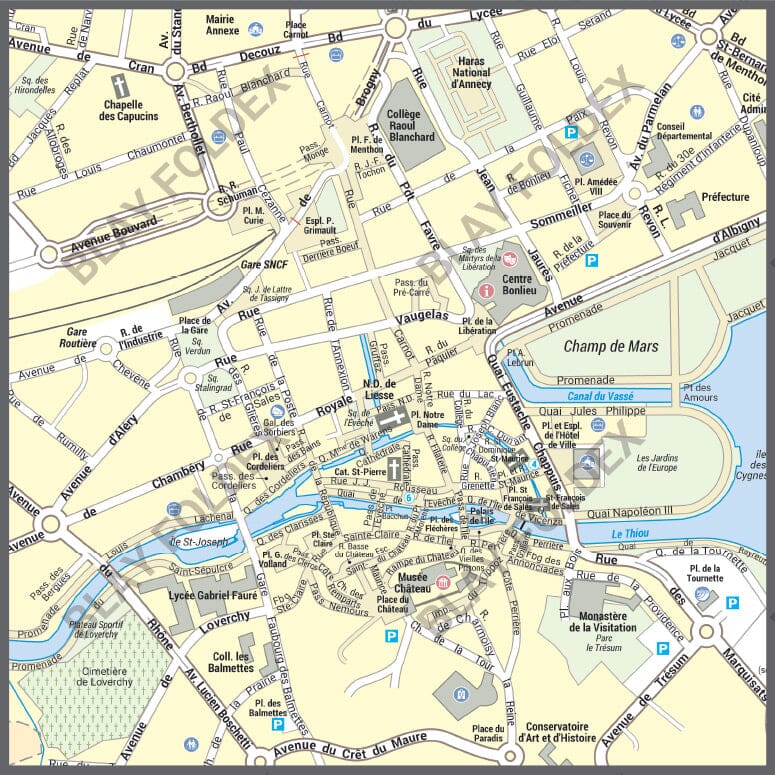 Poster de ville - Annecy (70 x 100 cm) | Blay Foldex carte murale roulée (en tube) Blay Foldex