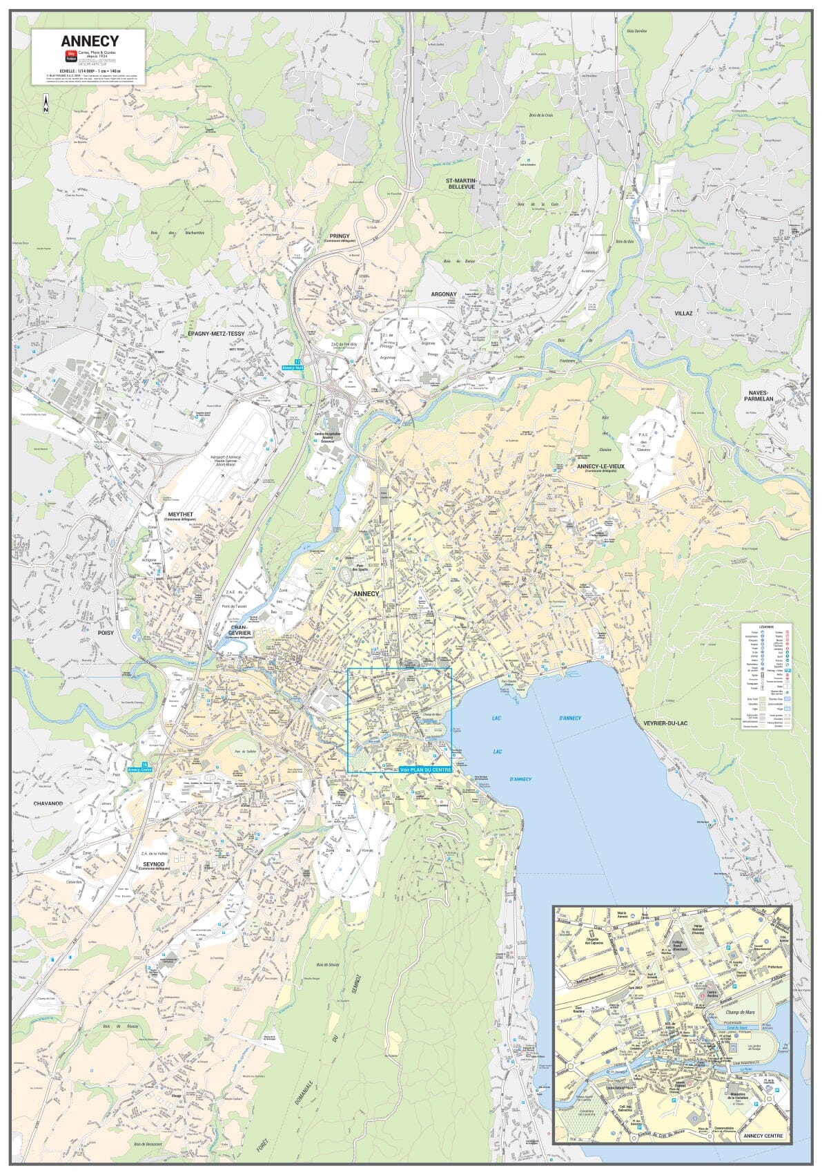 Poster de ville - Annecy (70 x 100 cm) | Blay Foldex carte murale roulée (en tube) Blay Foldex