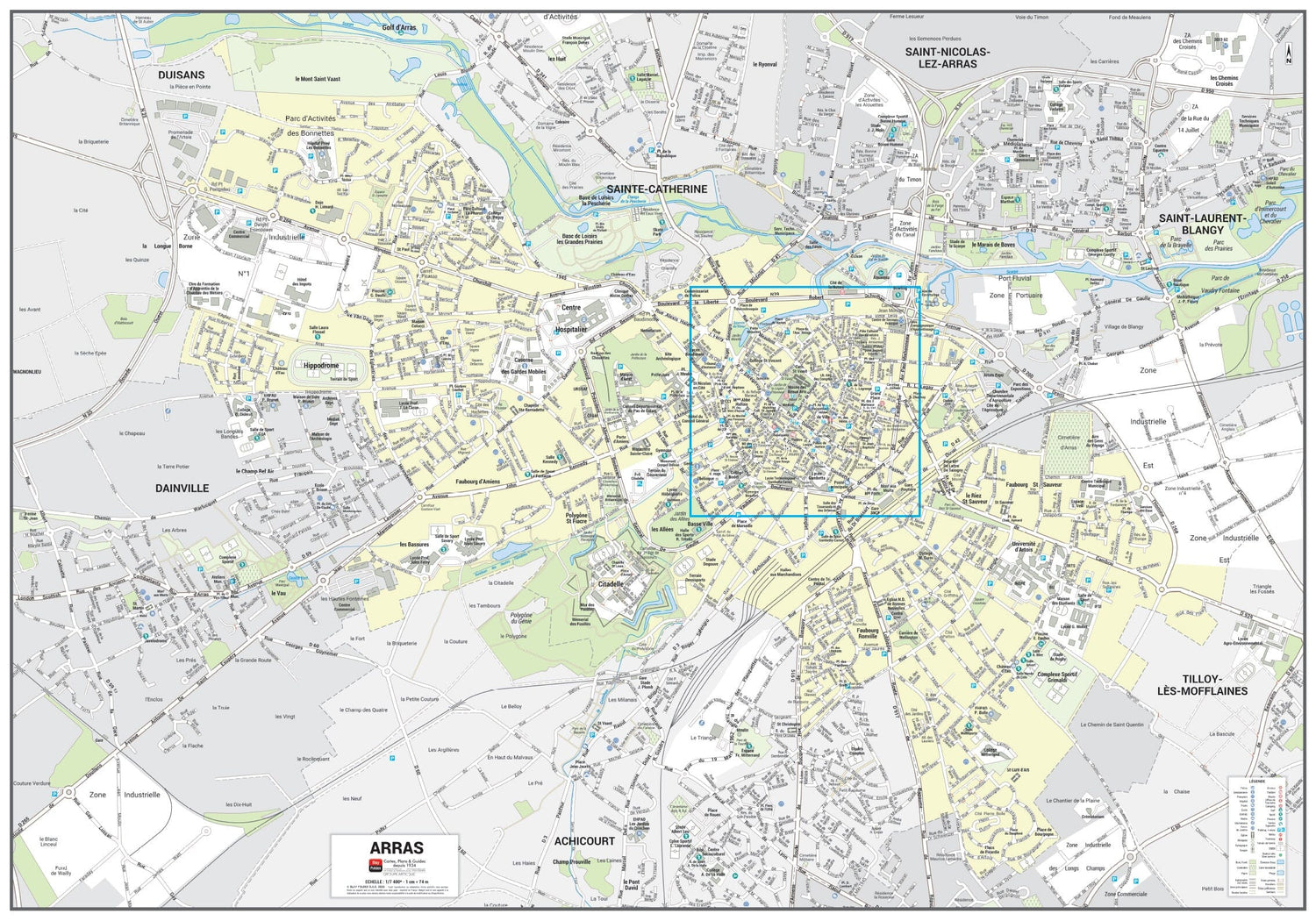 Poster de ville - Arras (100 x 70 cm) | Blay Foldex carte murale roulée (en tube) Blay Foldex