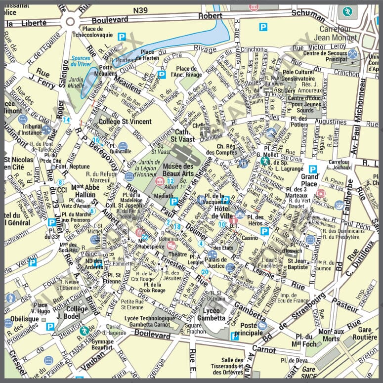 Poster de ville - Arras (100 x 70 cm) | Blay Foldex carte murale roulée (en tube) Blay Foldex